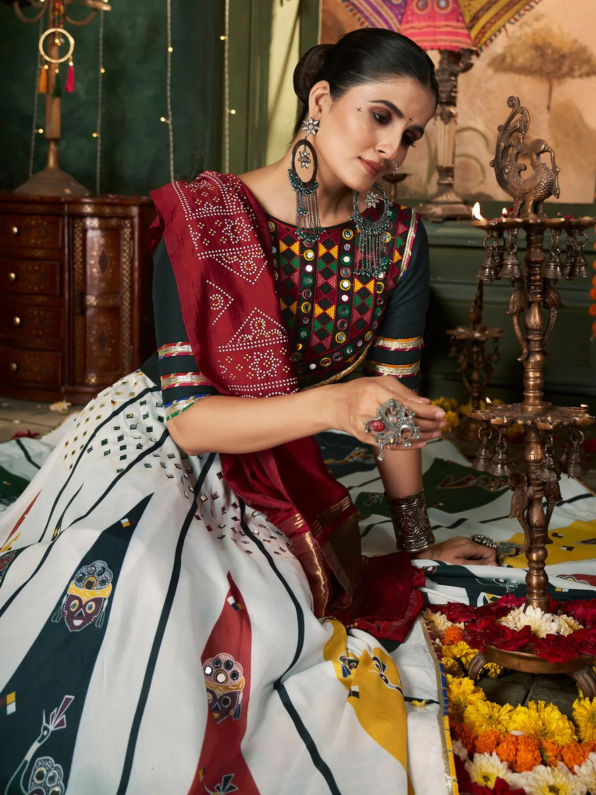 Odette Multicolor Cotton Blend Printed Stitched Lehenga With Blouse For Women - Image 4