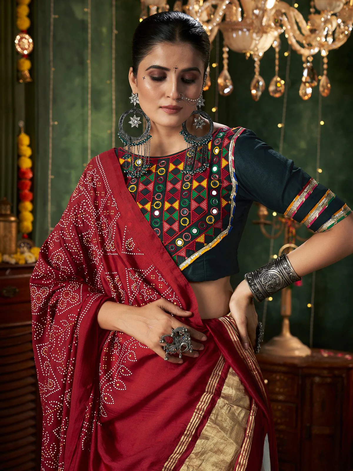 Odette Multicolor Cotton Blend Printed Stitched Lehenga With Blouse For Women - Image 5