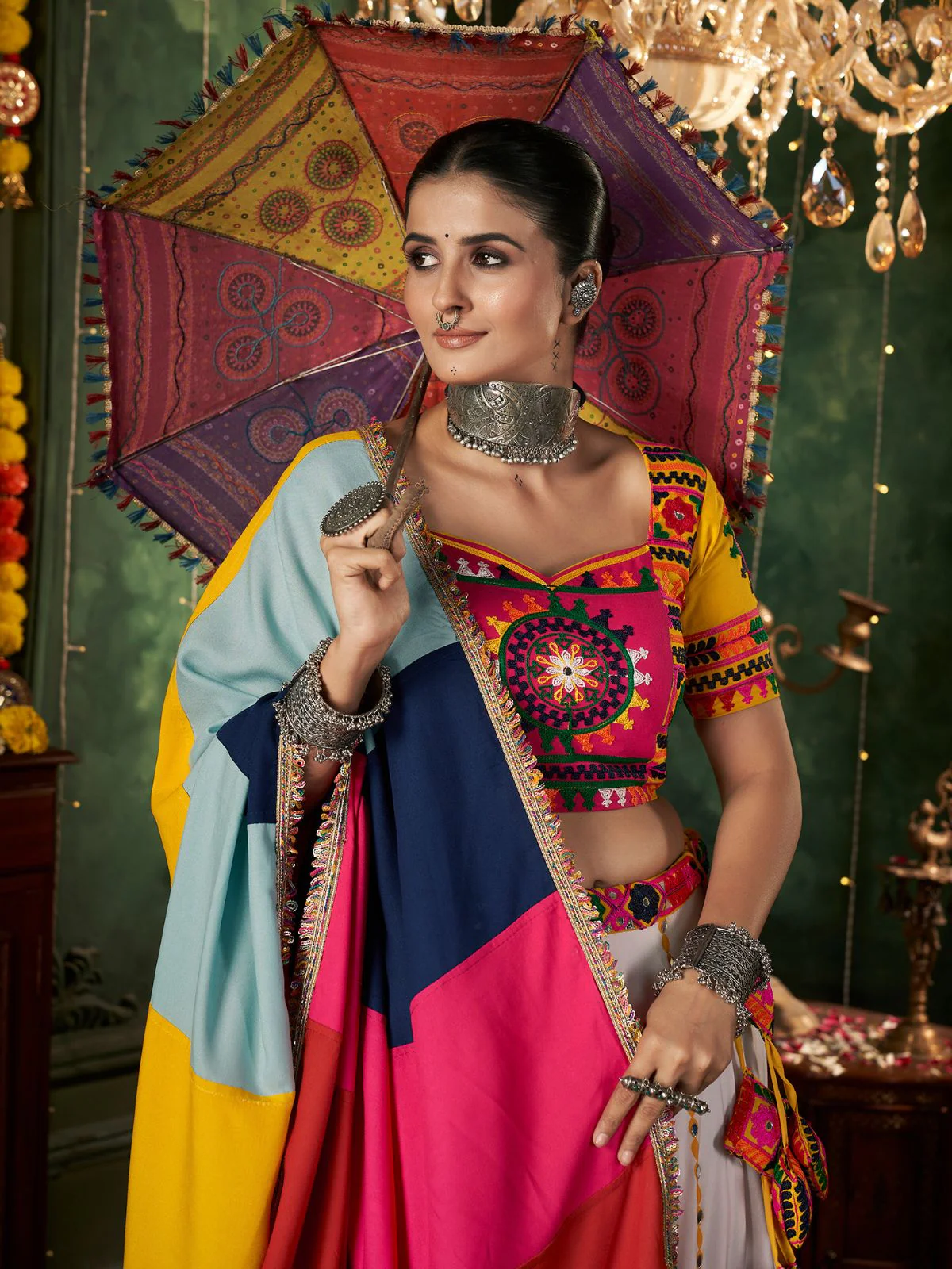 Odette Multicolor Cotton Blend Printed Stitched Lehenga With Blouse For Women - Image 4