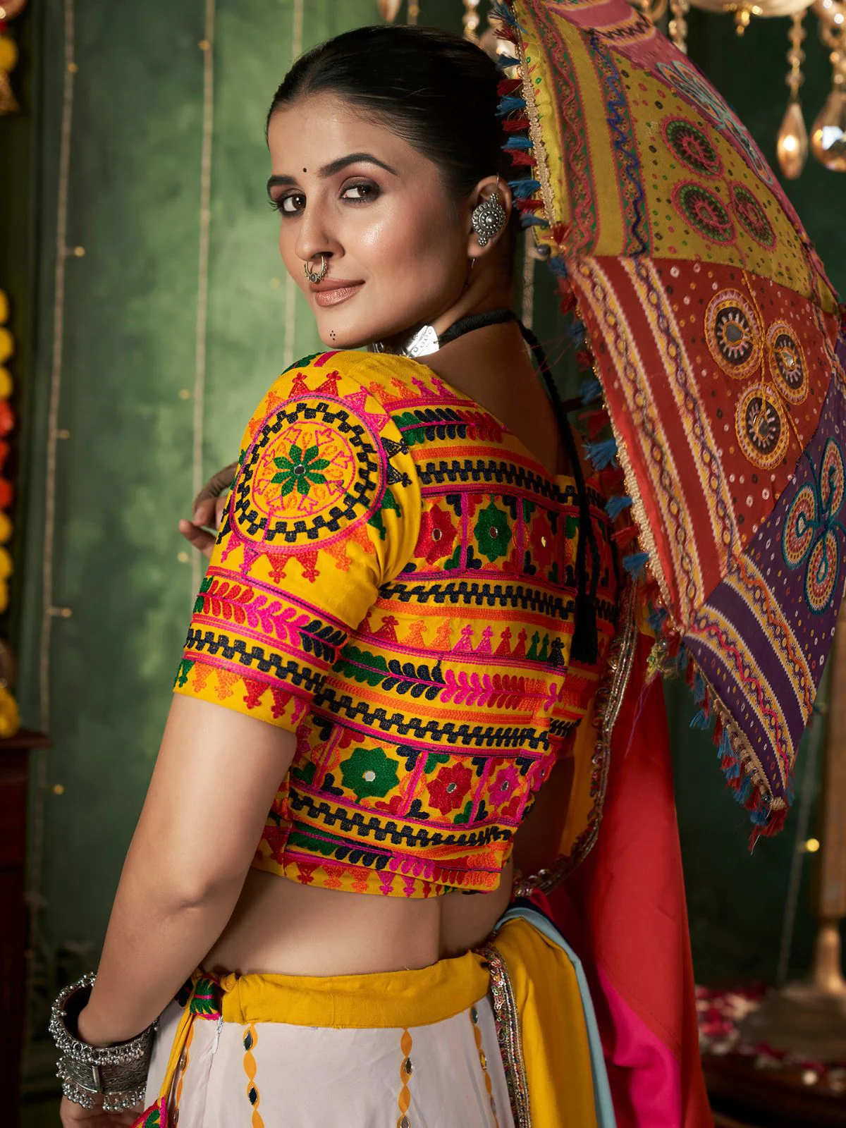 Odette Multicolor Cotton Blend Printed Stitched Lehenga With Blouse For Women - Image 7