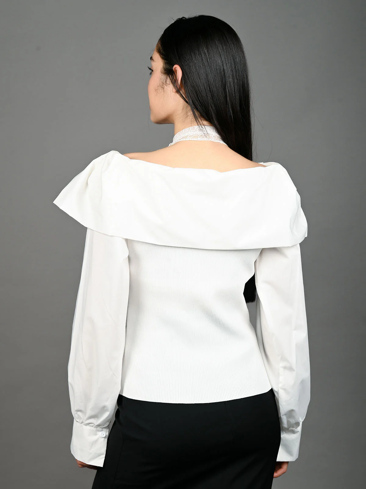Odette White Cotton Blend Solid Top For Women - Image 4