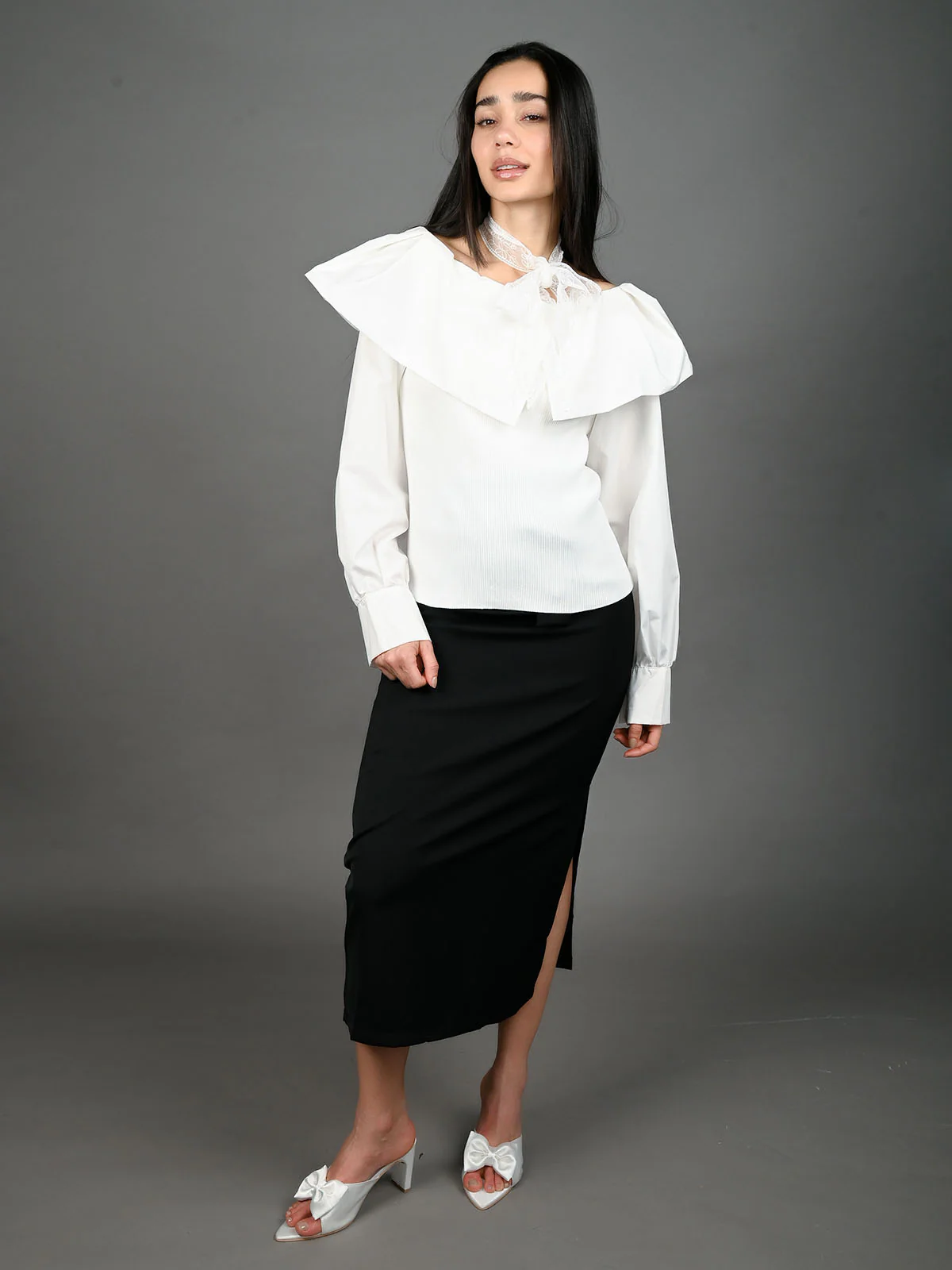 Odette White Cotton Blend Solid Top For Women - Image 5