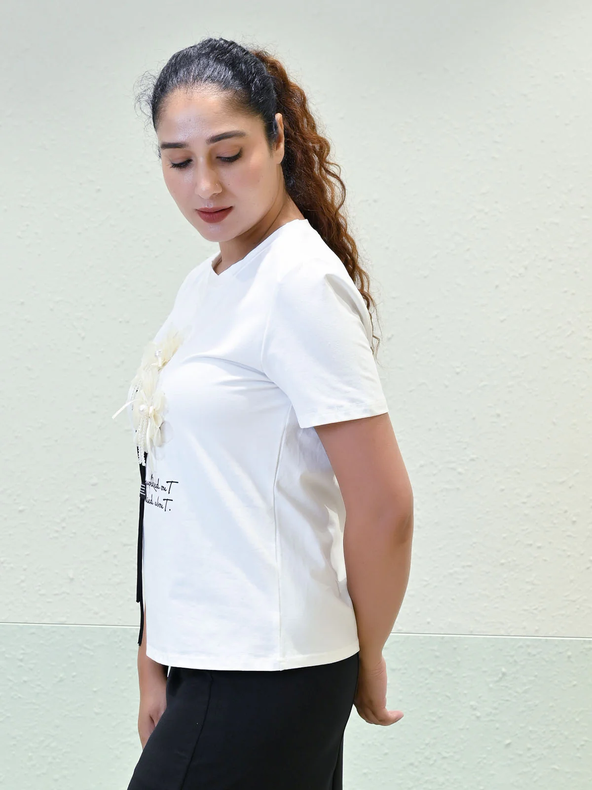 Odette White Cotton Blend Solid Top For Women - Image 2