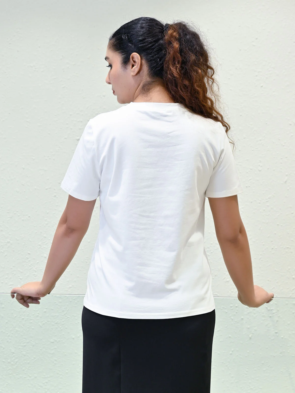 Odette White Cotton Blend Solid Top For Women - Image 3
