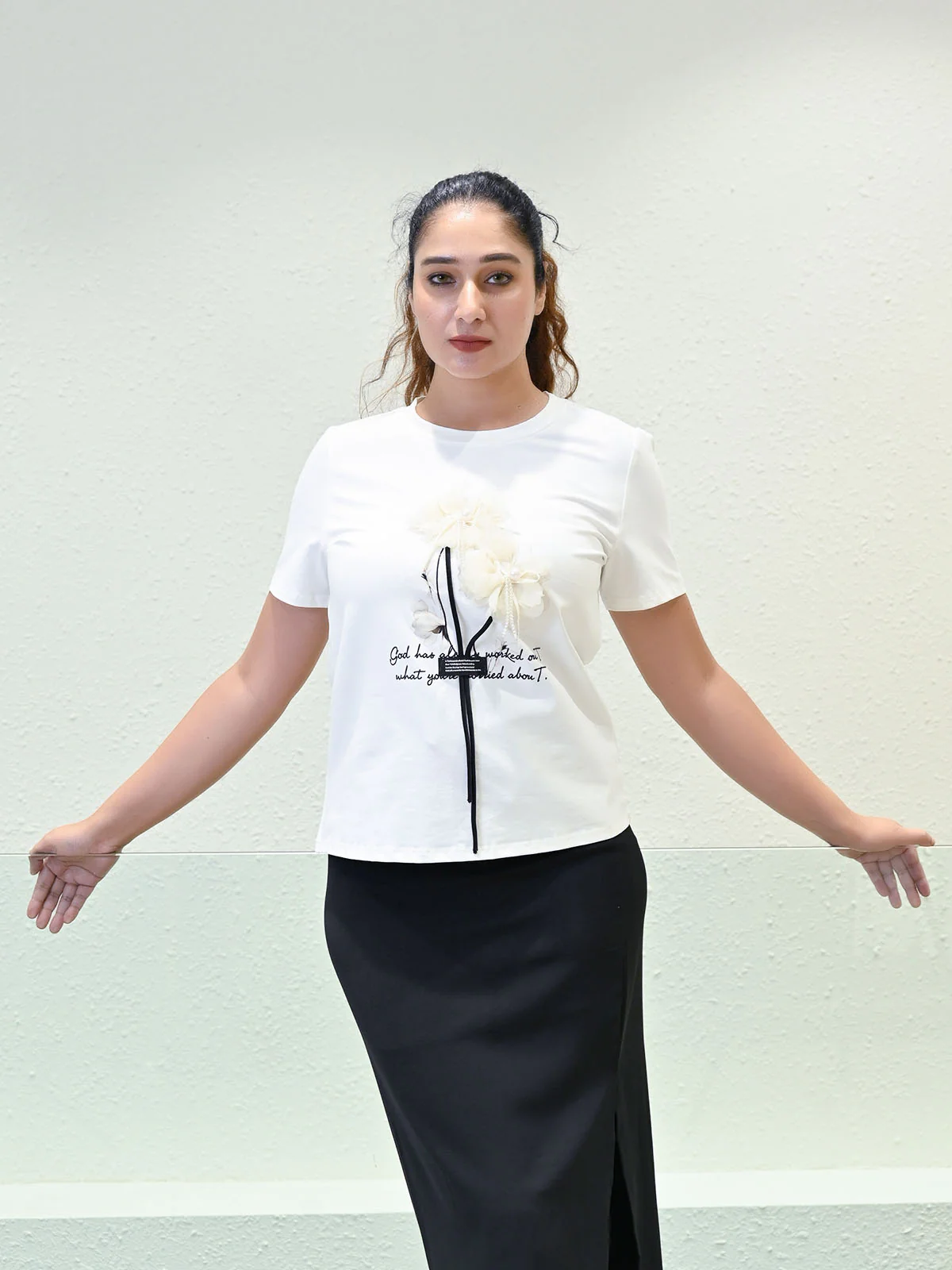 Odette White Cotton Blend Solid Top For Women - Image 5
