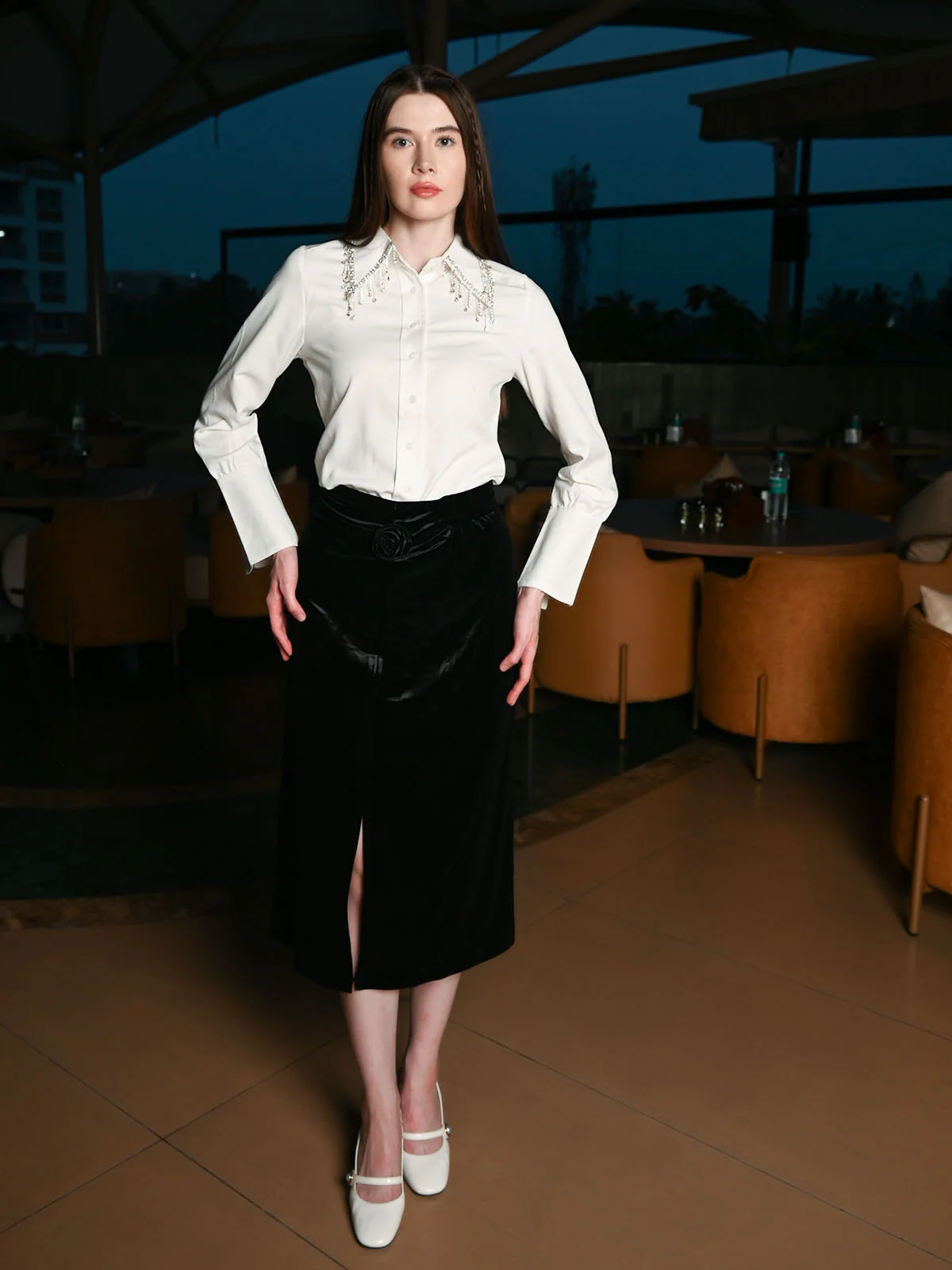 Odette White Cotton Blend Solid Top For Women - Image 6