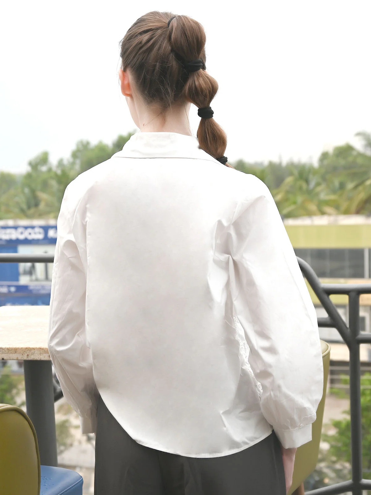 Odette White Cotton Blend Solid Top For Women - Image 4