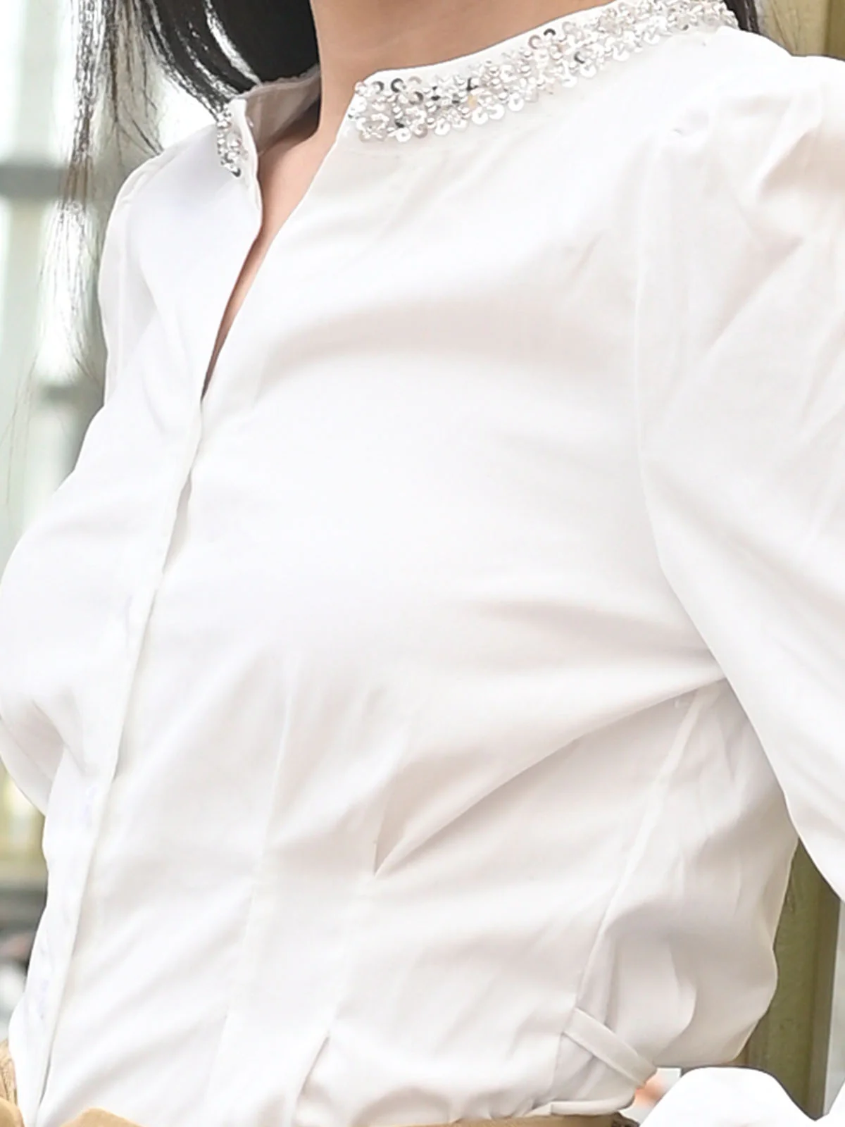Odette White Cotton Blend Solid Top For Women - Image 4