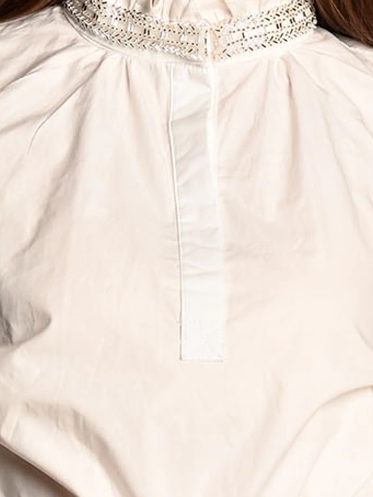 Odette White Cotton Blend Solid Top For Women - Image 5