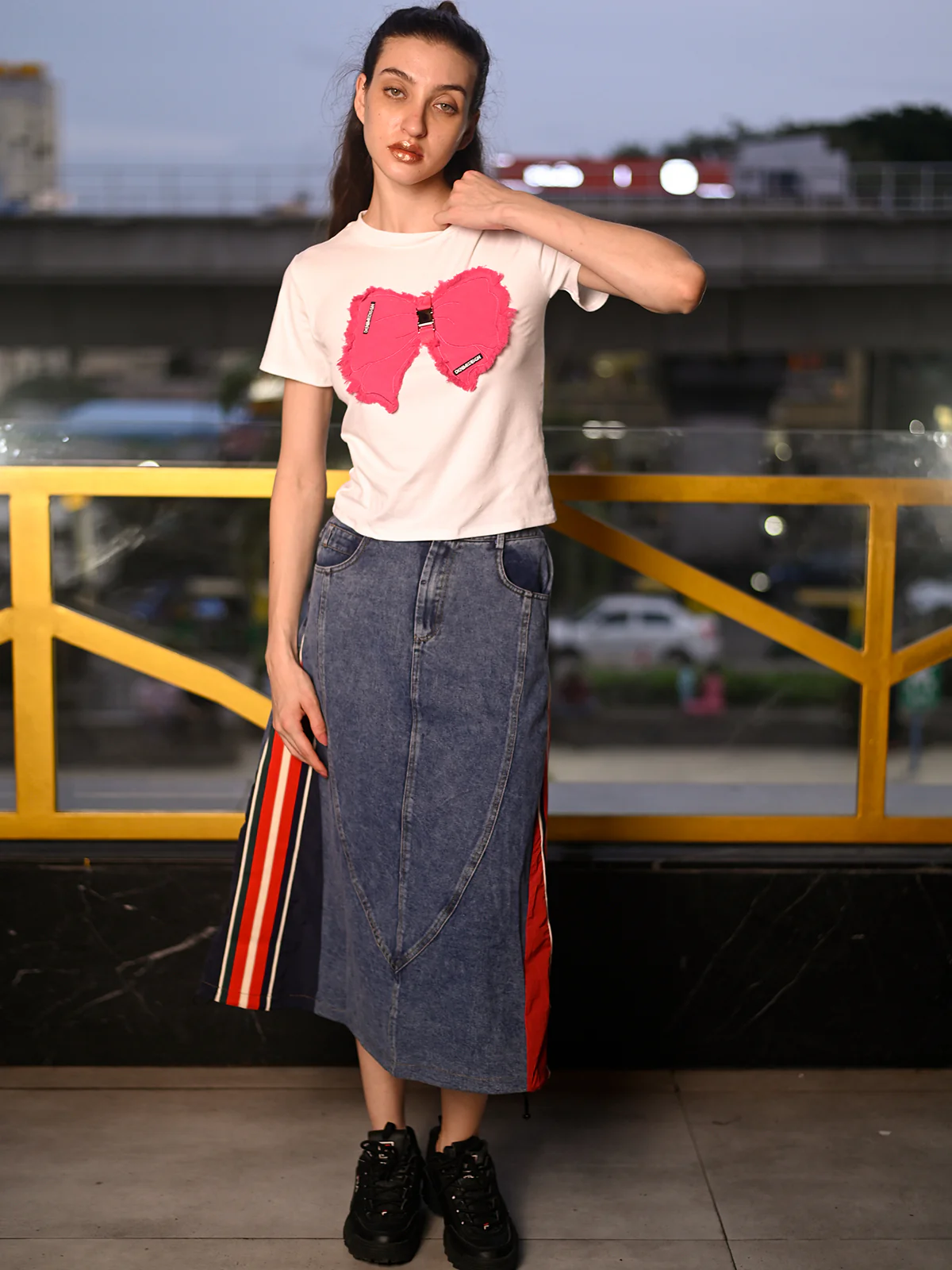 Odette White Cotton Jersey Embellished T-Shirt For Women - Image 2
