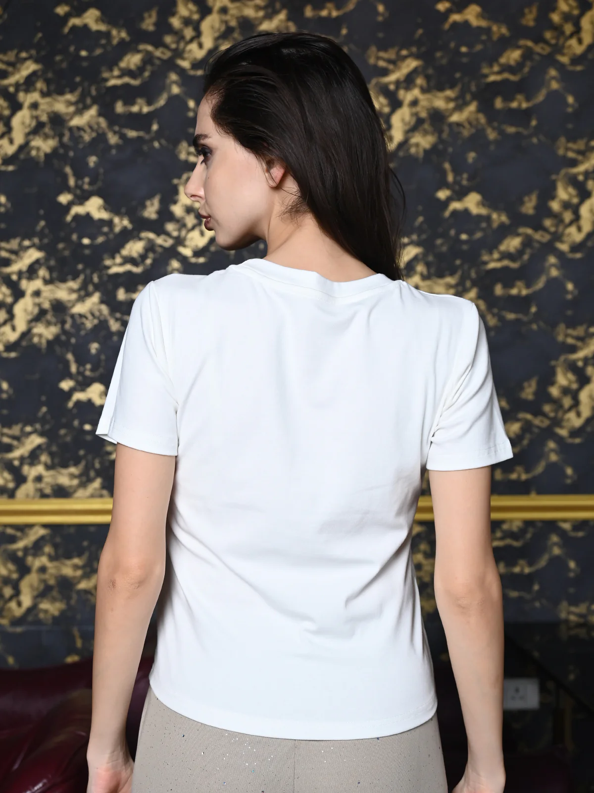 Odette White Cotton Jersey Embellished T-Shirt For Women - Image 4