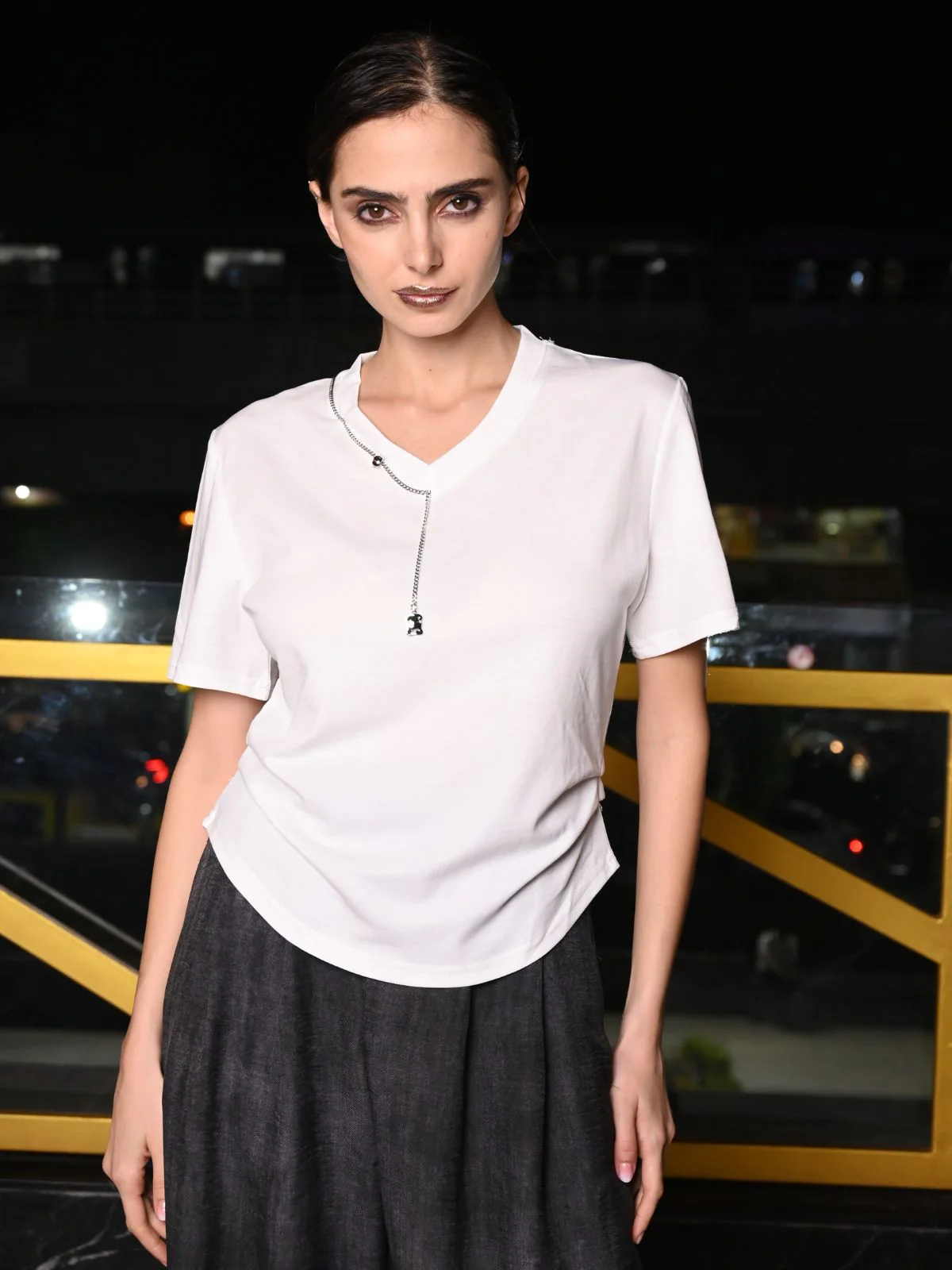 Odette White Cotton Jersey Embellished Top For Women