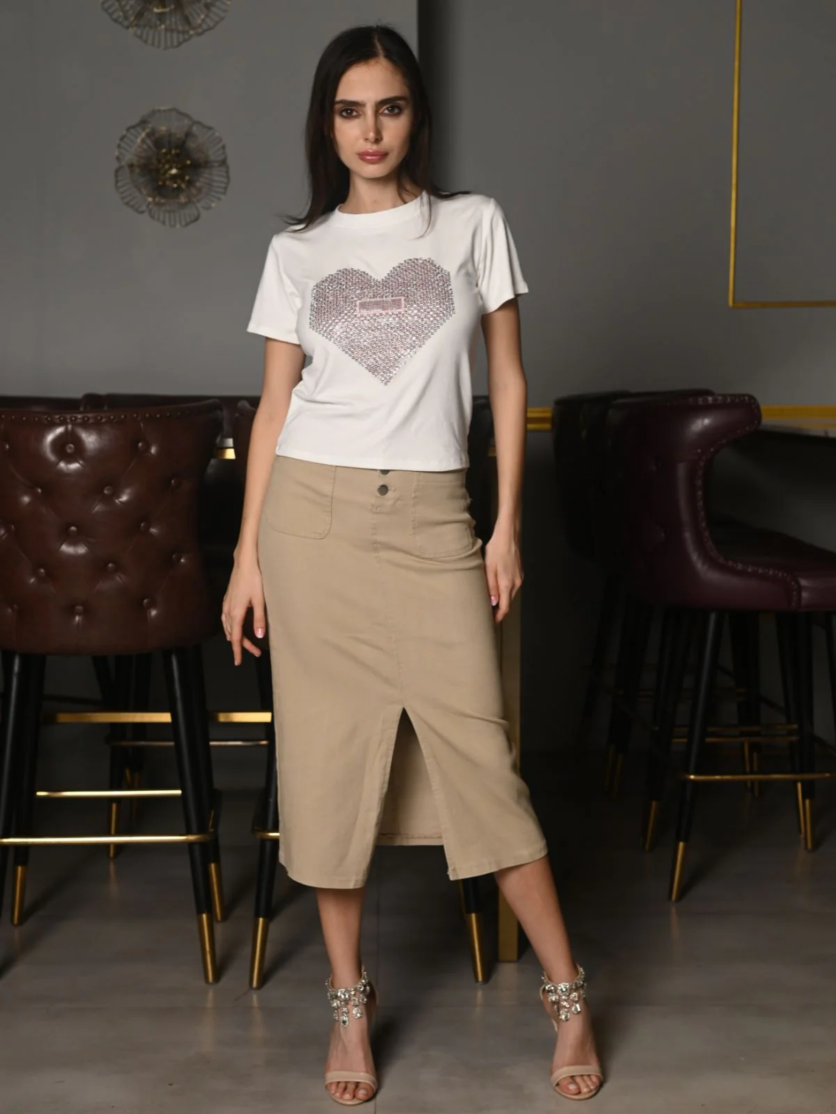Odette White Cotton Jersey Embellished T-Shirt For Women - Image 2