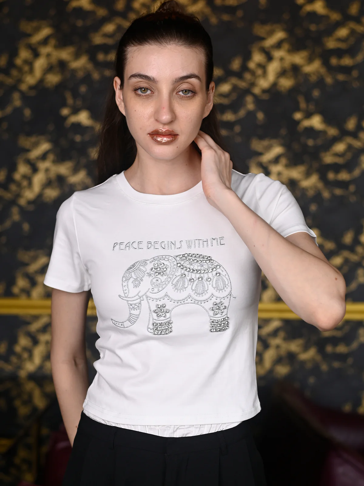 Odette White Cotton Jersey Embroidered T-Shirt For Women - Image 2