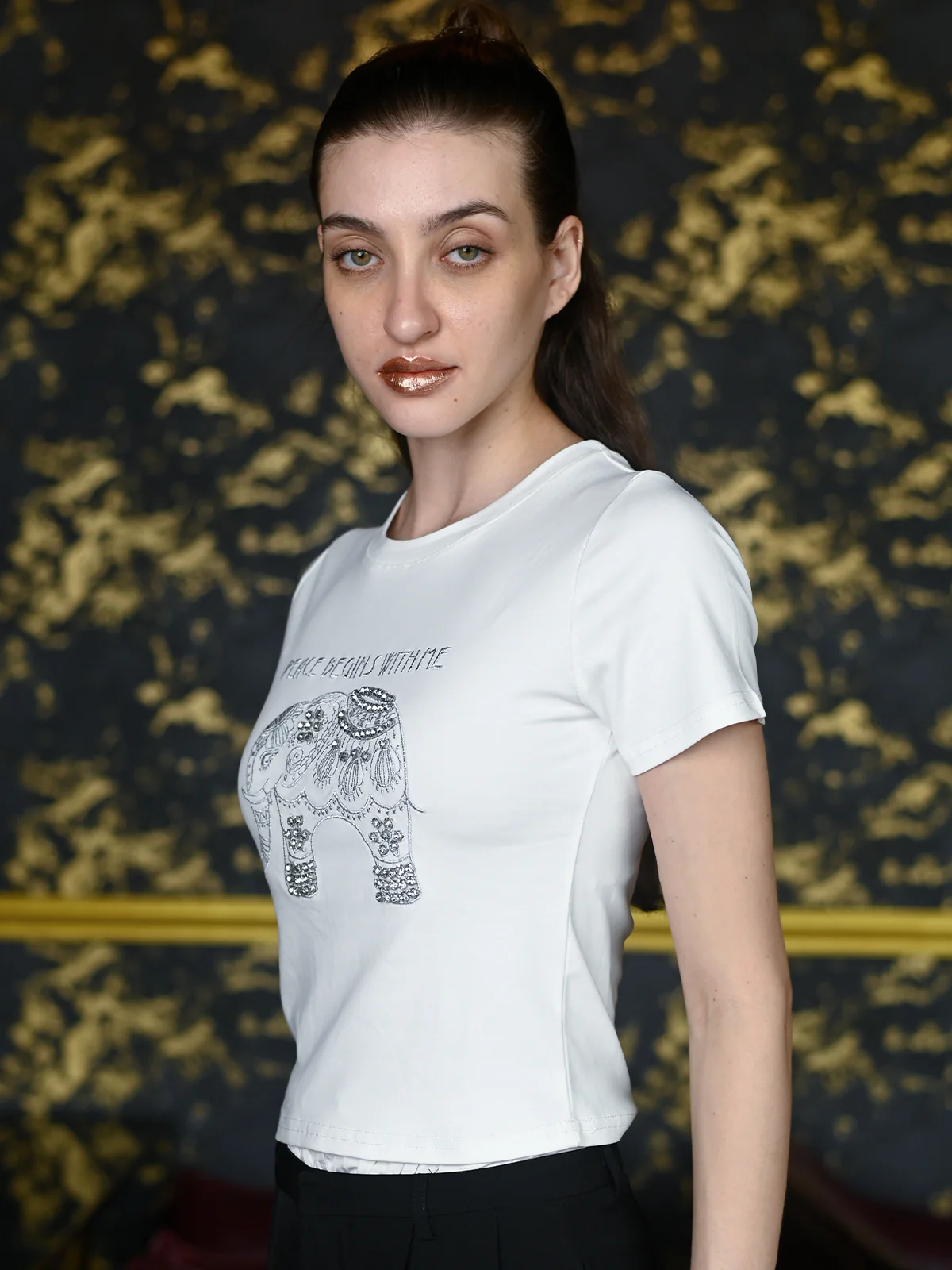 Odette White Cotton Jersey Embroidered T-Shirt For Women - Image 4