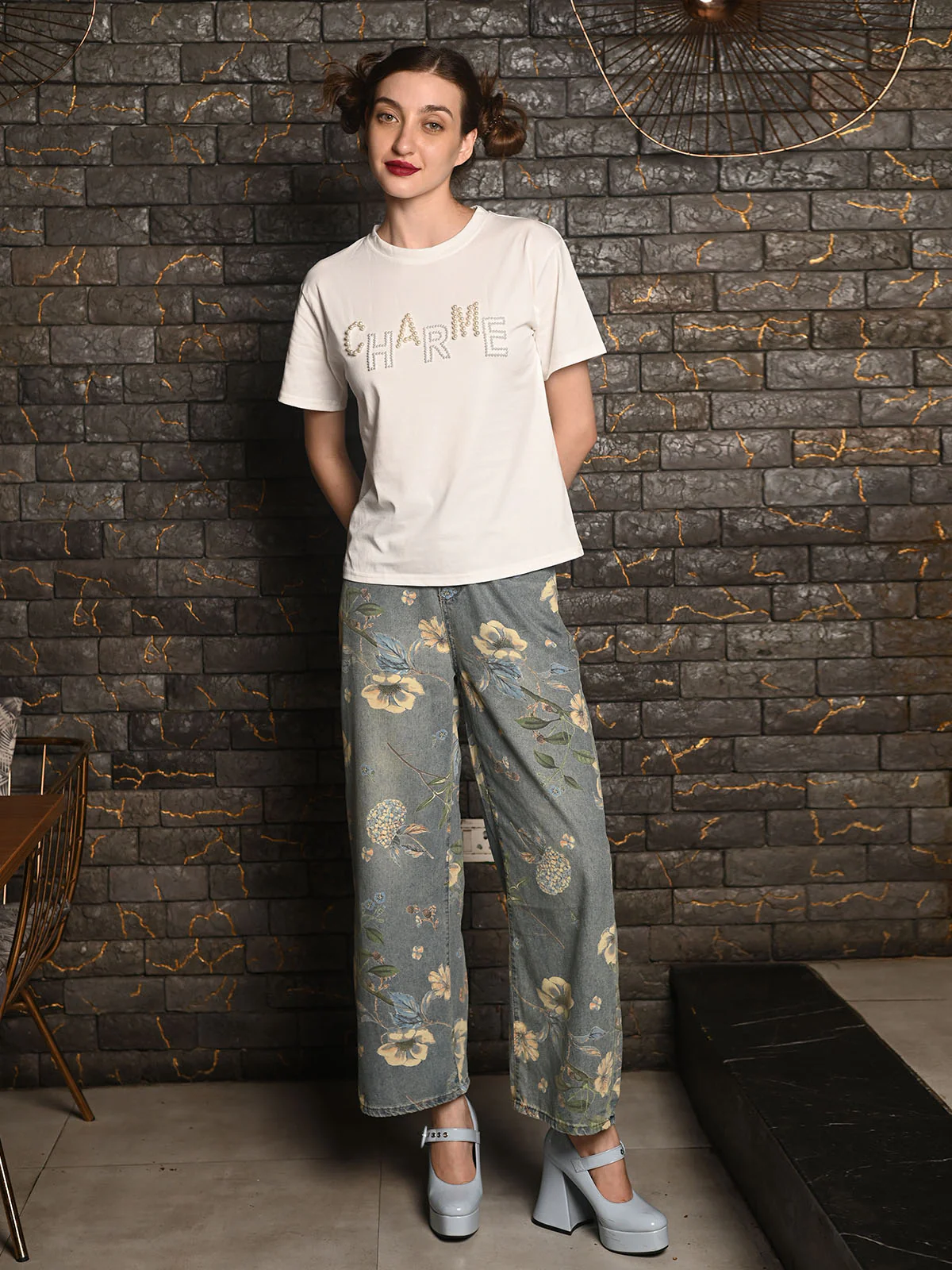 Odette White Cotton Jersey Embroidered T-Shirt For Women