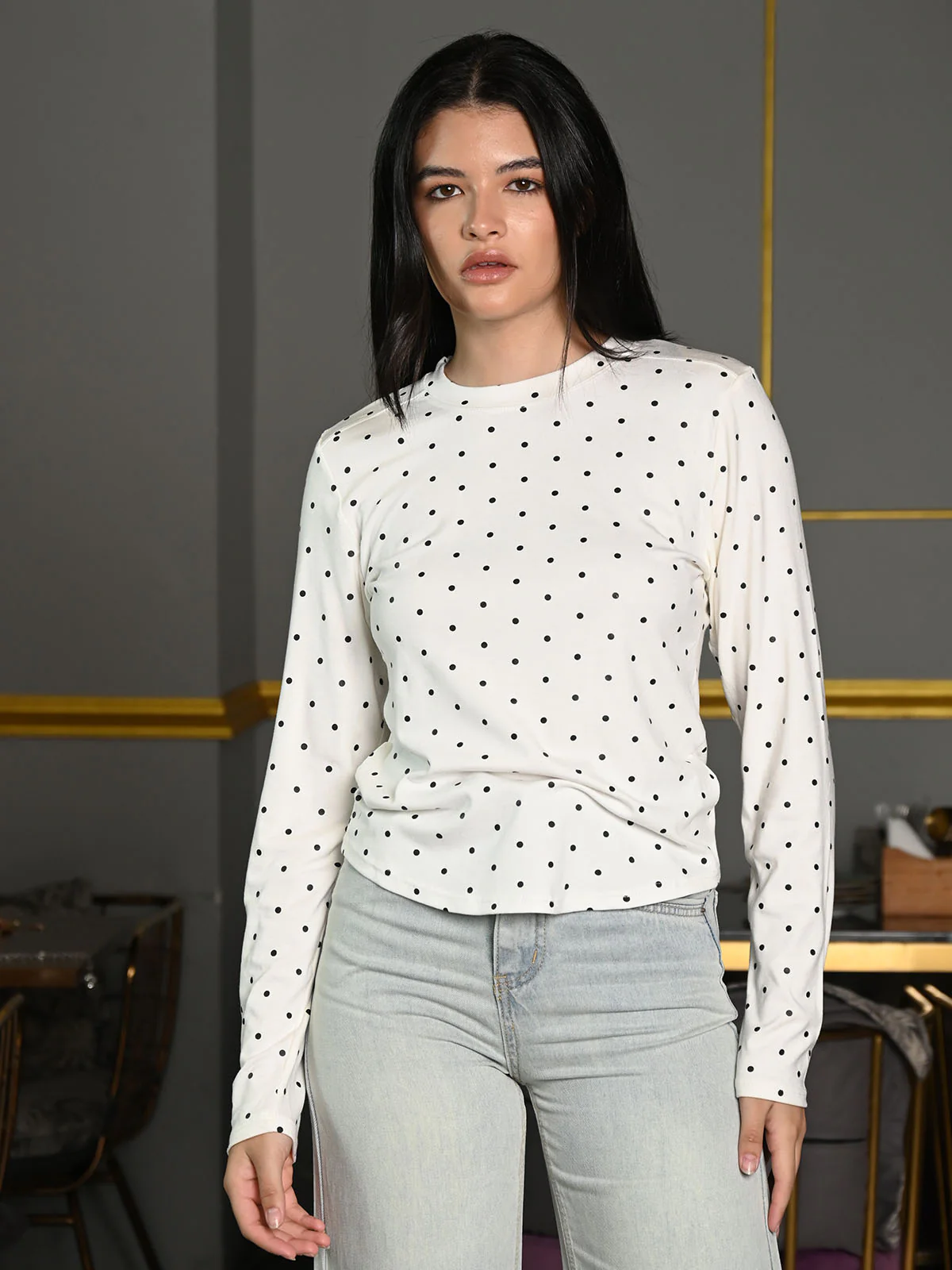 Odette White Cotton Jersey Printed Top For Women - Image 2