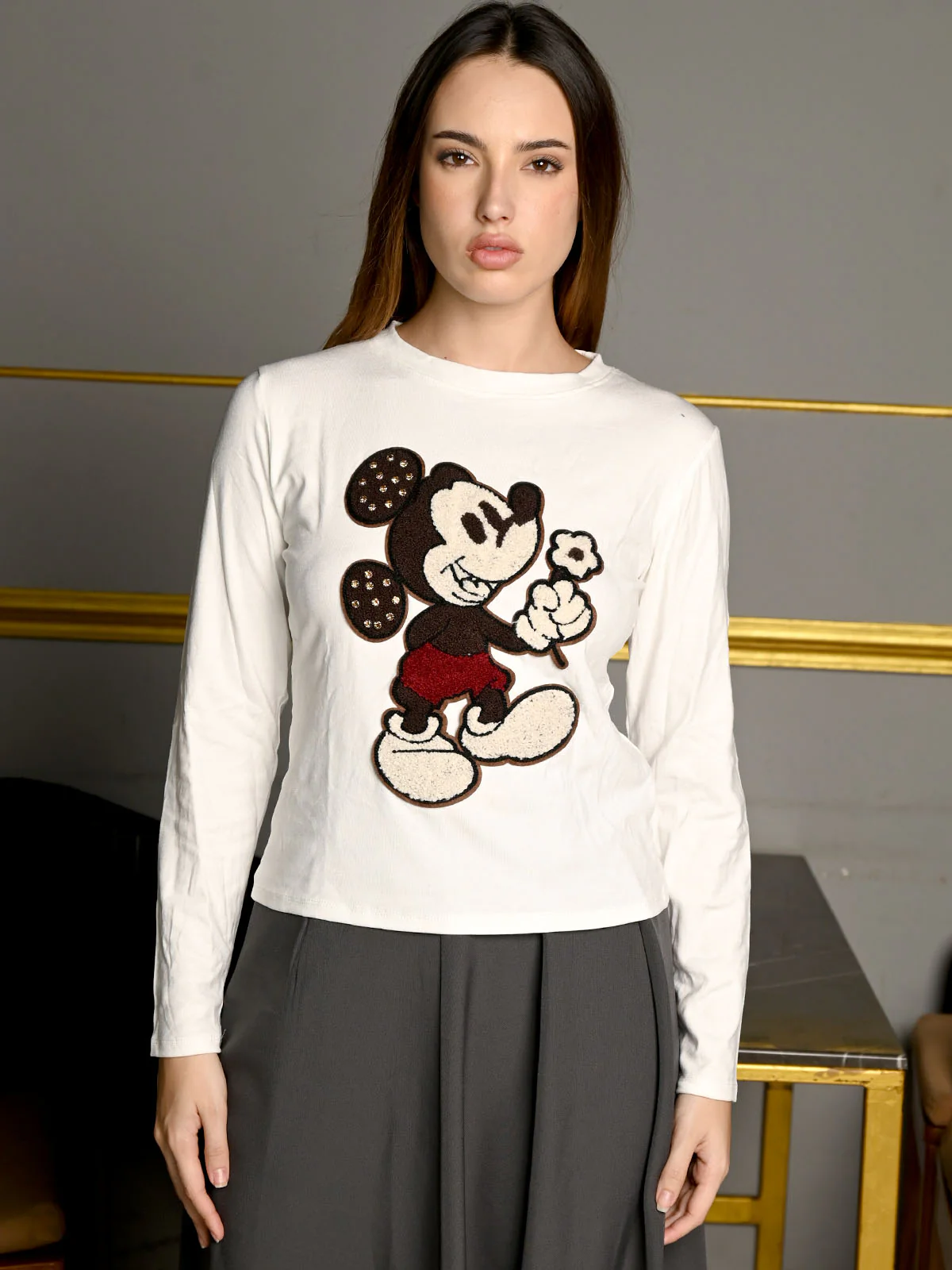 Odette White Cotton Jersey Printed Top For Women - Image 2