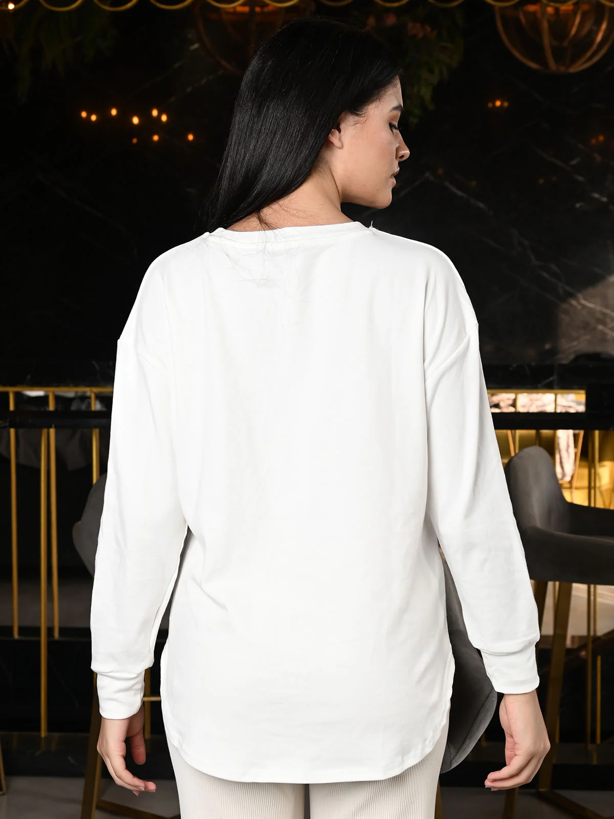 Odette White Cotton Jersey Printed Top For Women - Image 4