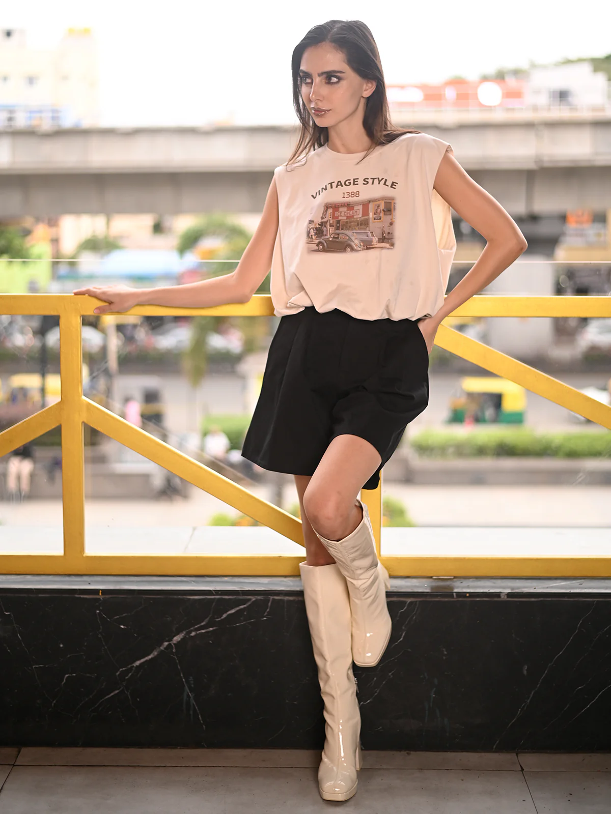 Odette Cream Cotton Jersey Printed Top For Women - Image 2