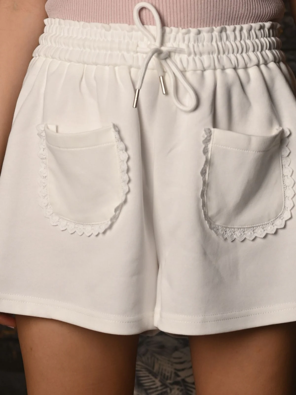 Odette White Cotton Jersey Solid Regular Shorts for Women - Image 5