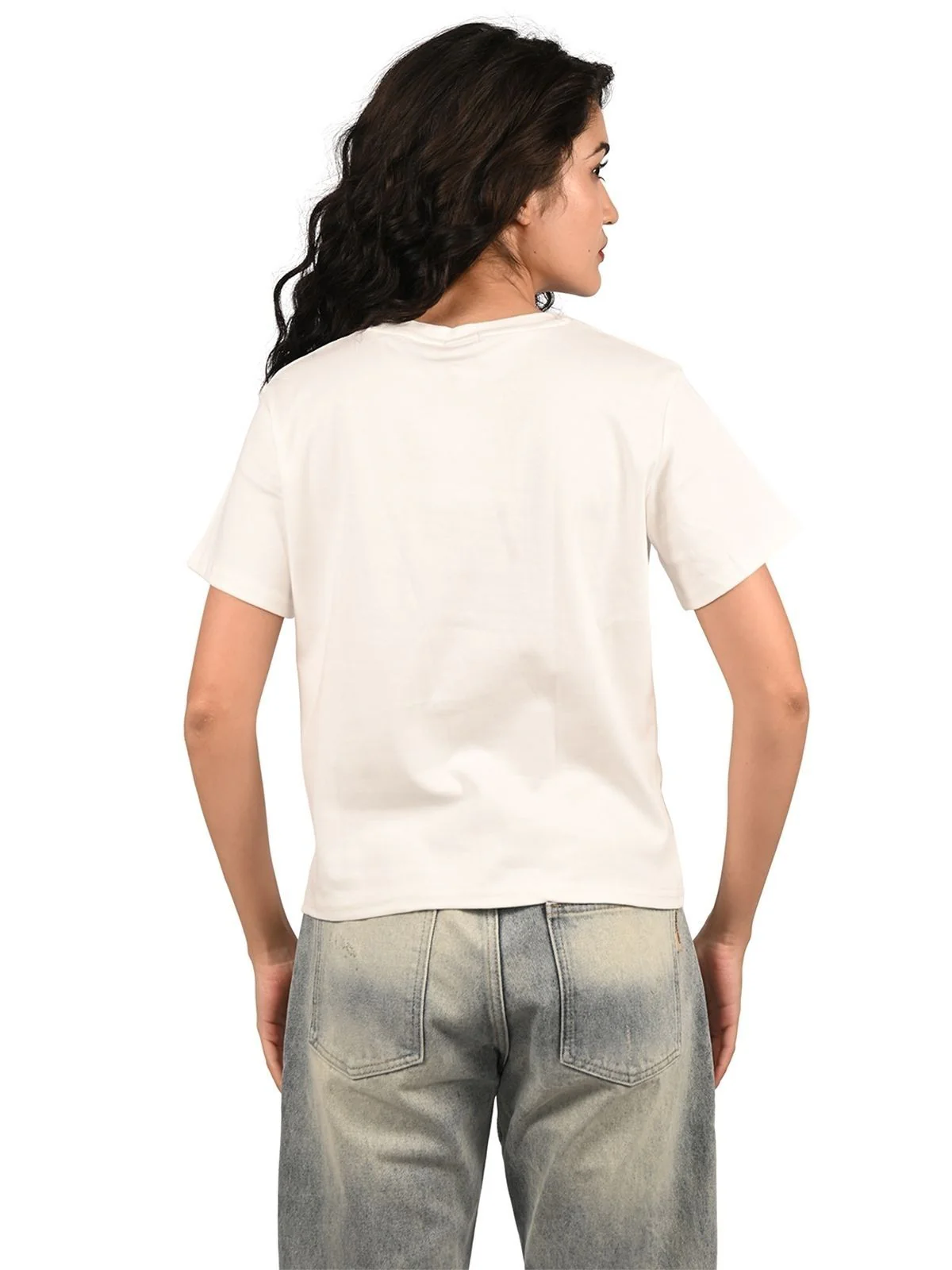 Odette White Cotton Knitted Printed Top For Women - Image 4