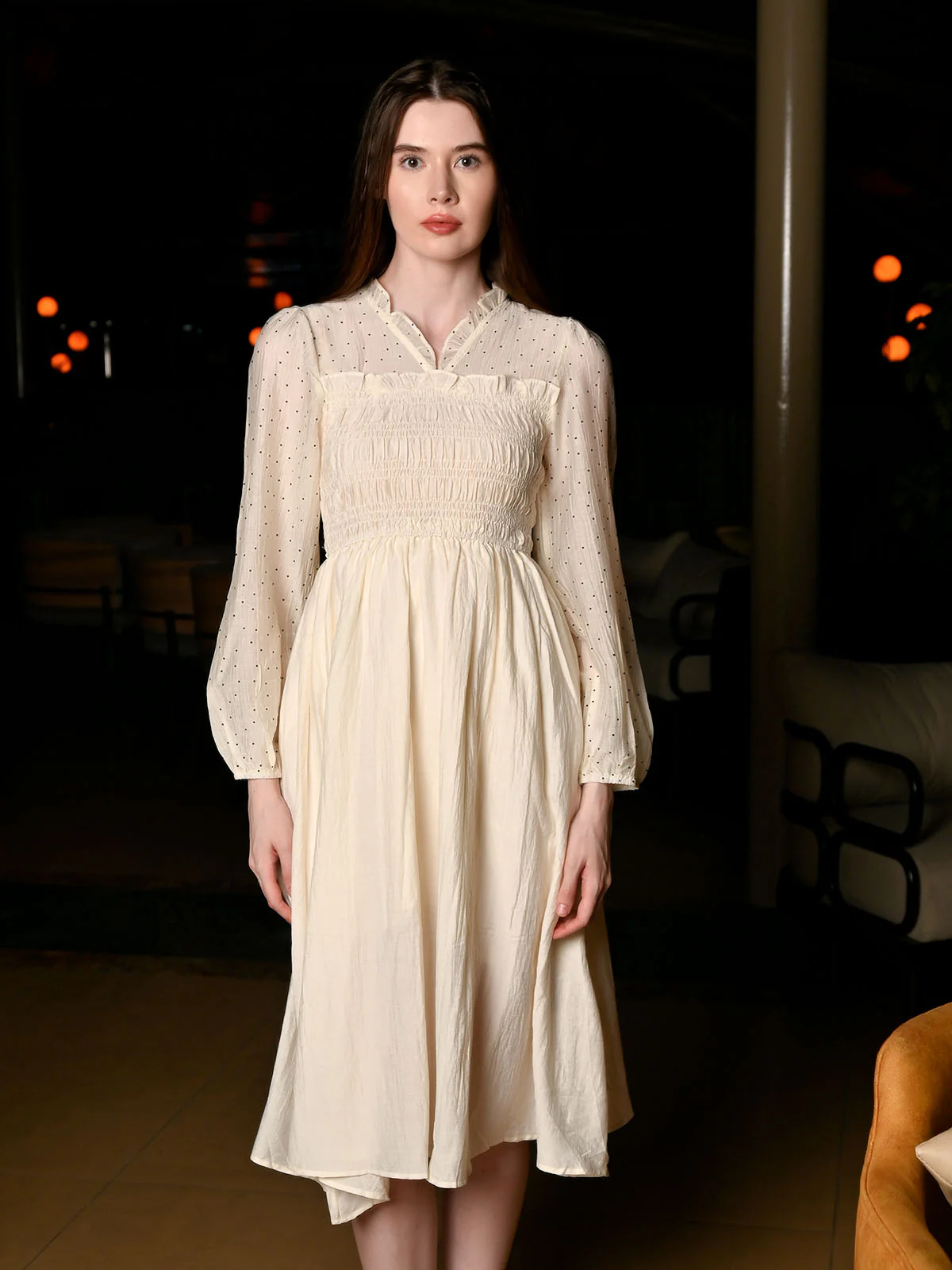 Odette White Cotton & Linen Printed Dress For Women - Image 2