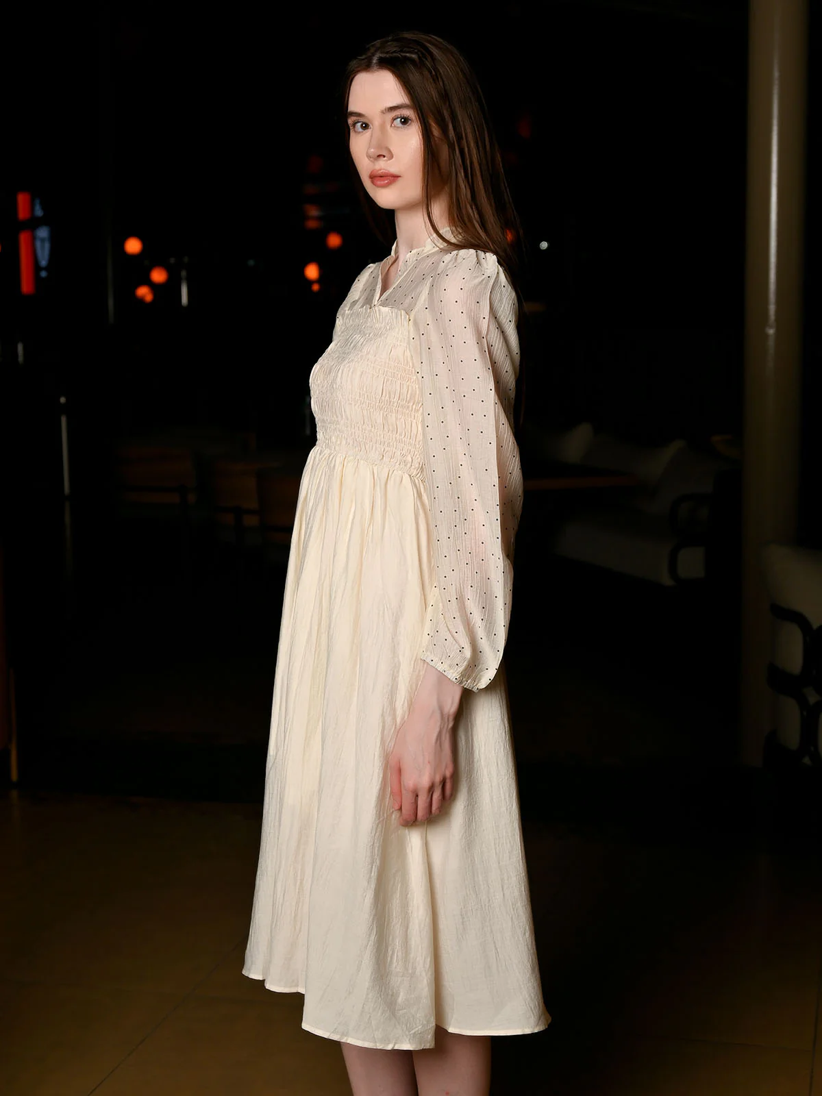 Odette White Cotton & Linen Printed Dress For Women - Image 3