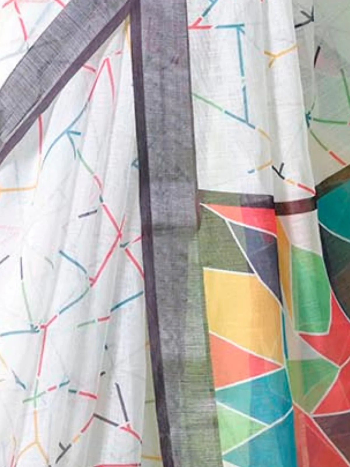 Odette White Cotton Linen Solid Printed Saree For Women - Image 6