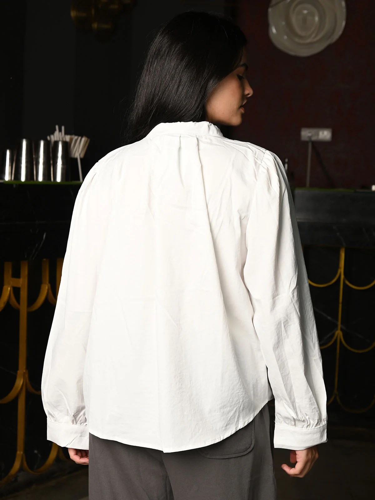 Odette White Cotton Patterned Top With Scarf For Women - Image 4