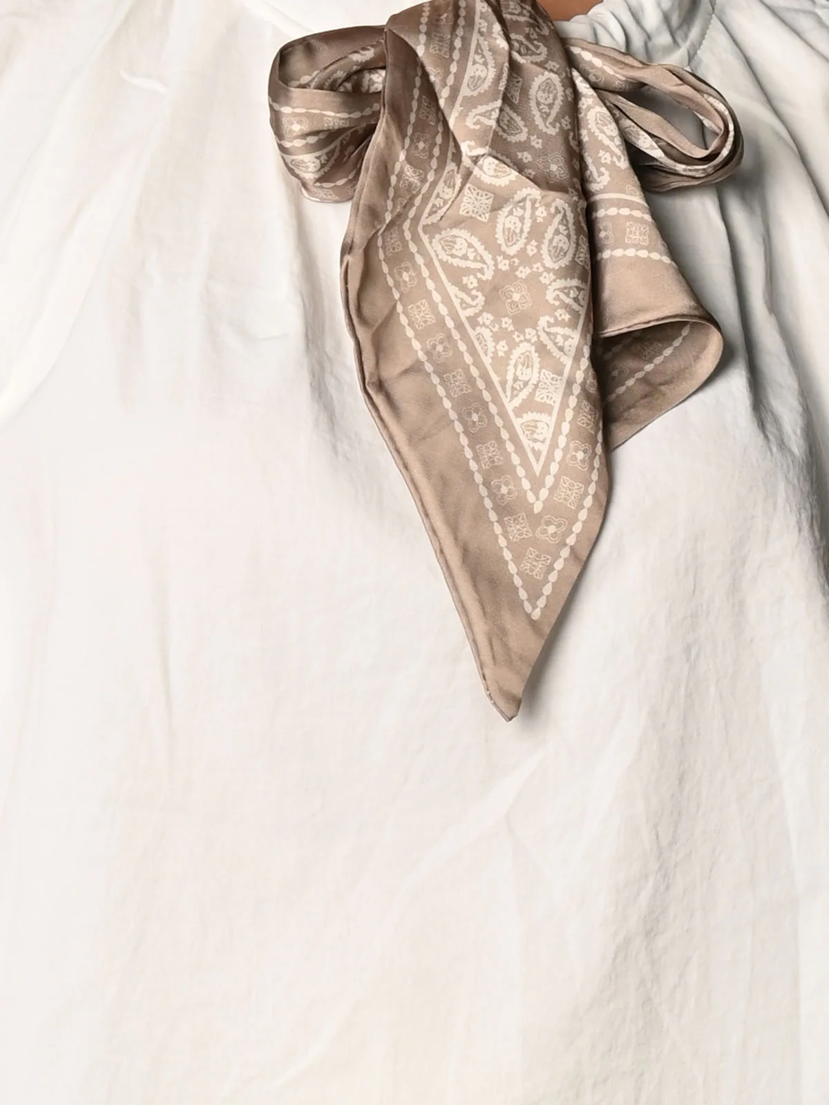 Odette White Cotton Patterned Top With Scarf For Women - Image 5