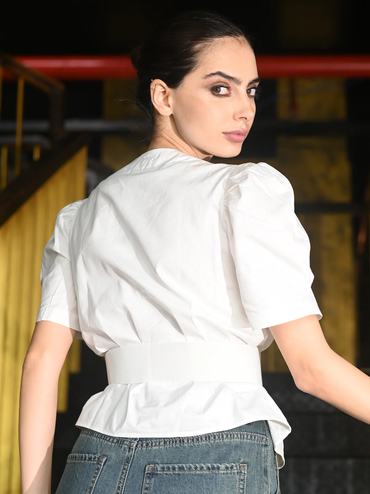 Odette White Cotton Poplin Embroidered Top For Women - Image 5