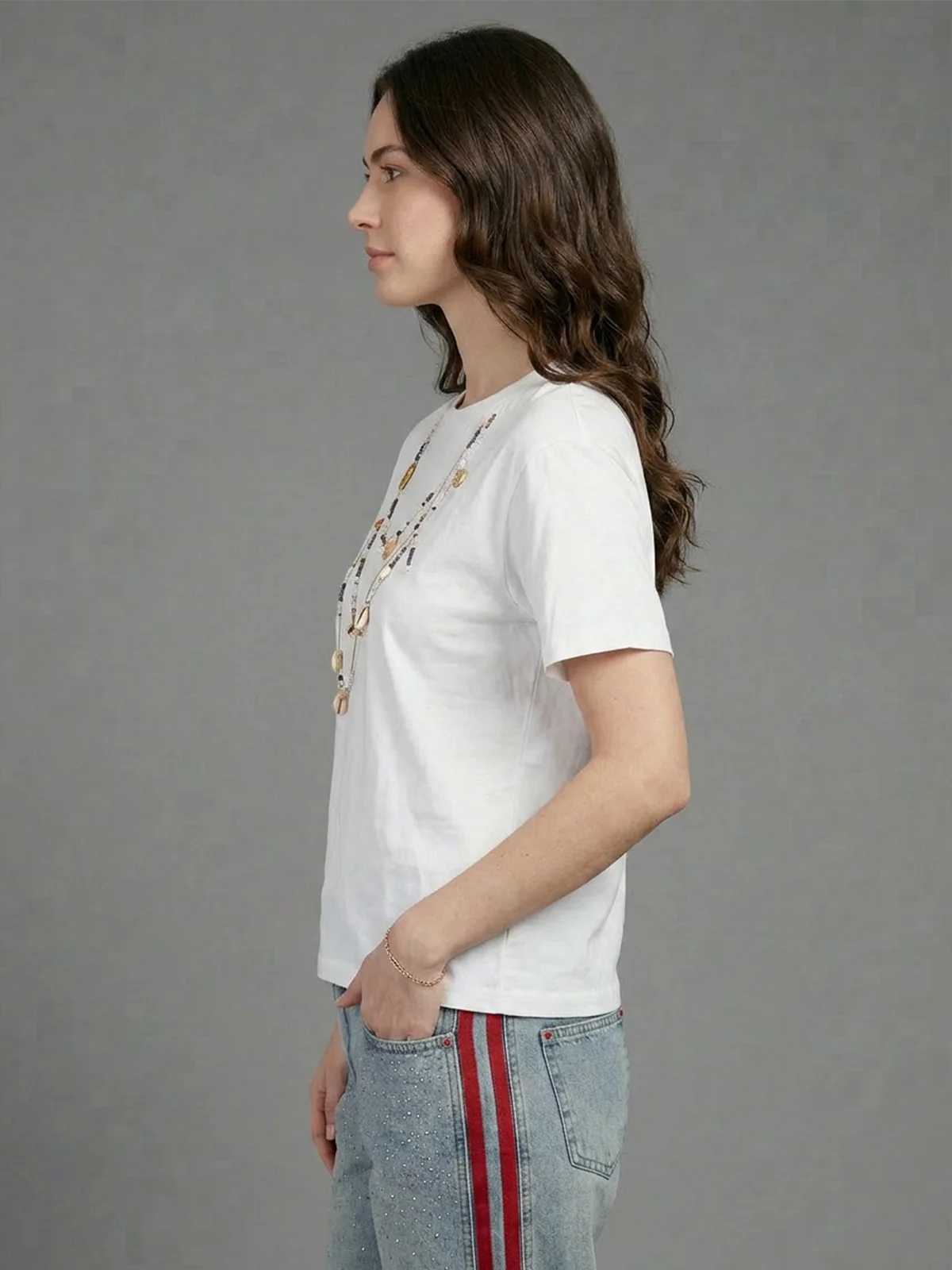 Odette White Cotton Rib Printed Top For Women - Image 2