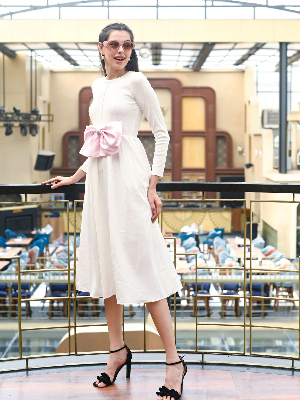 Odette White Cotton Rib Solid Dress For Women - Image 2