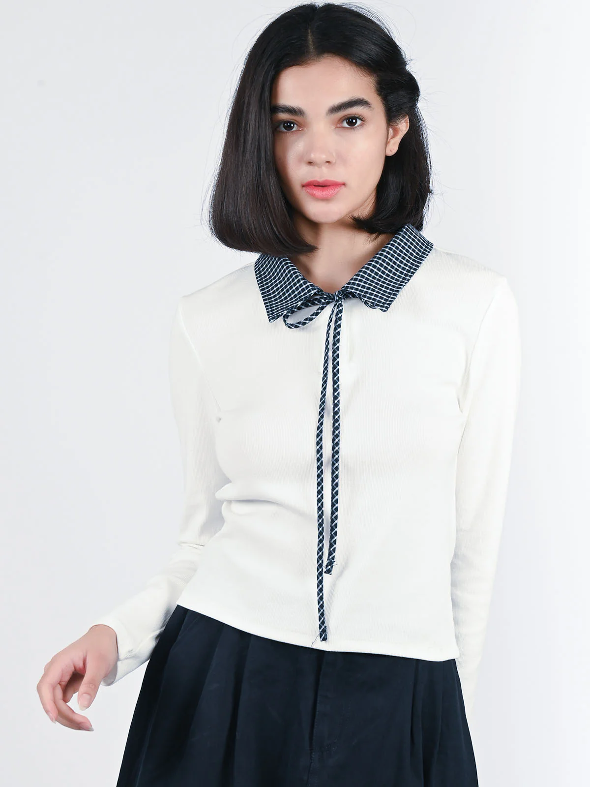Odette White Cotton Rib Solid Top For Women