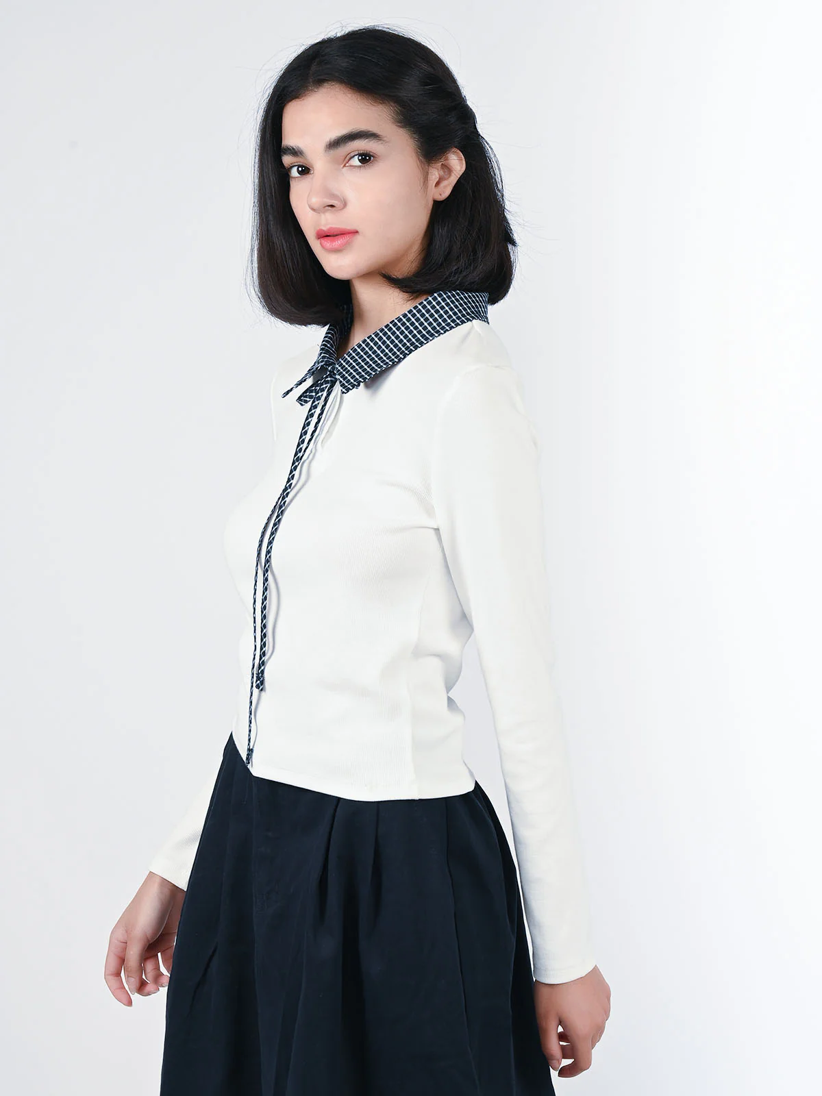 Odette White Cotton Rib Solid Top For Women - Image 3