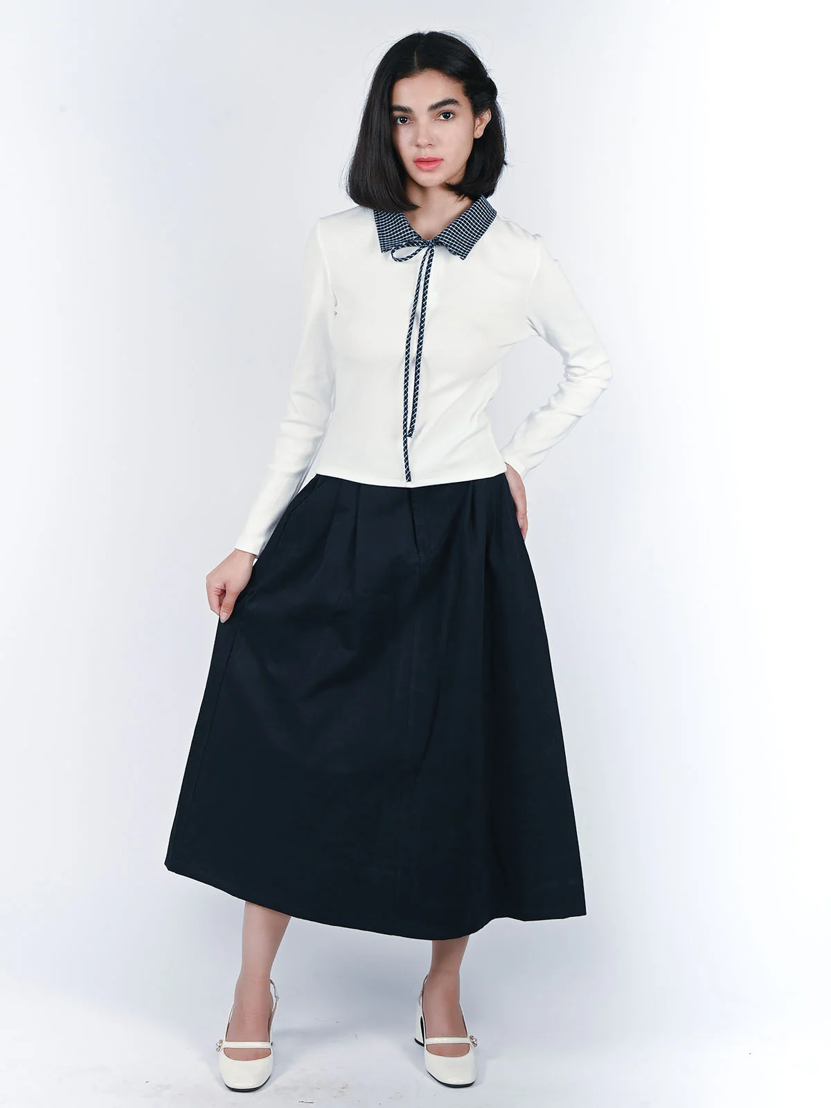 Odette White Cotton Rib Solid Top For Women - Image 5