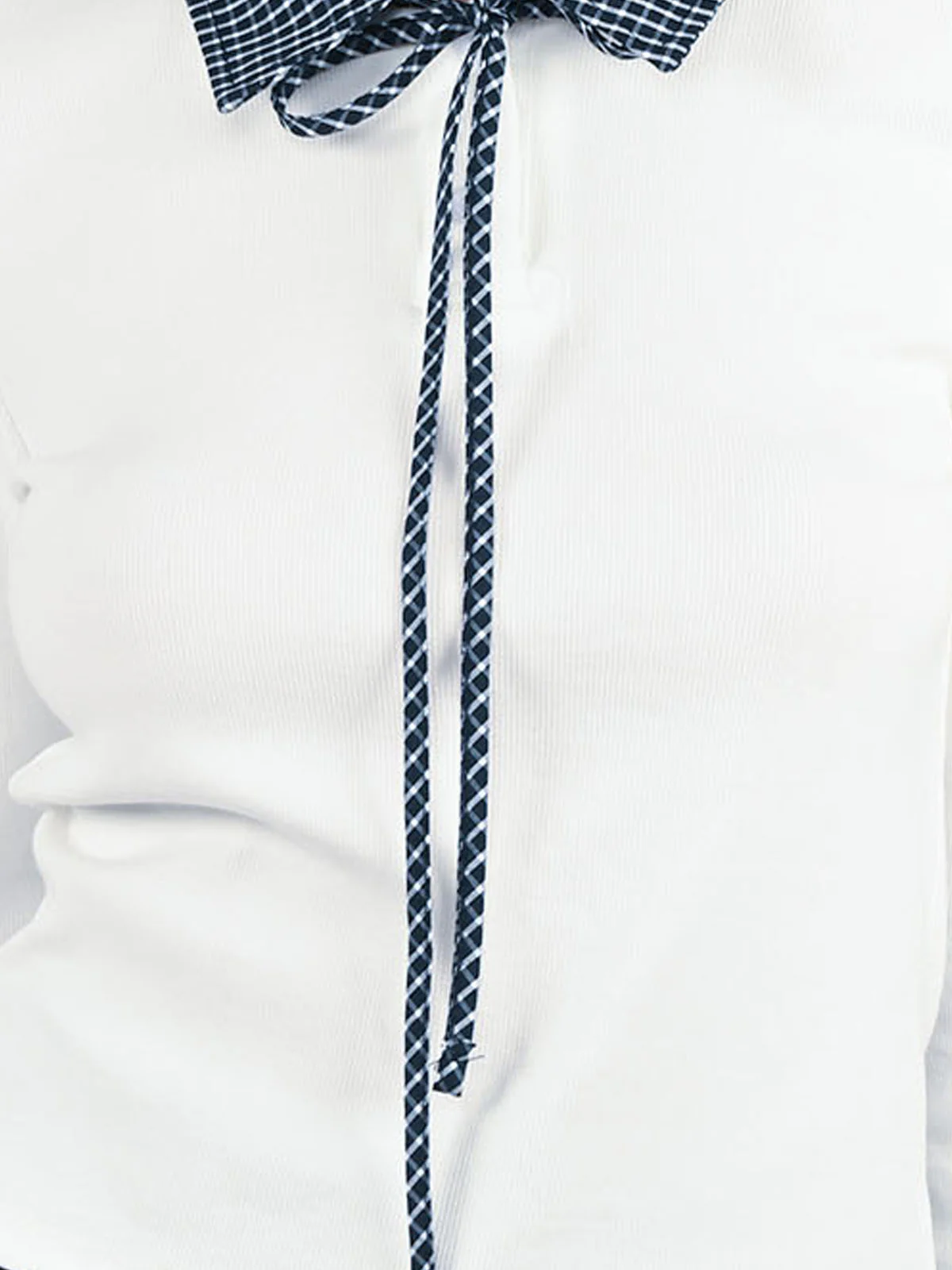 Odette White Cotton Rib Solid Top For Women - Image 6