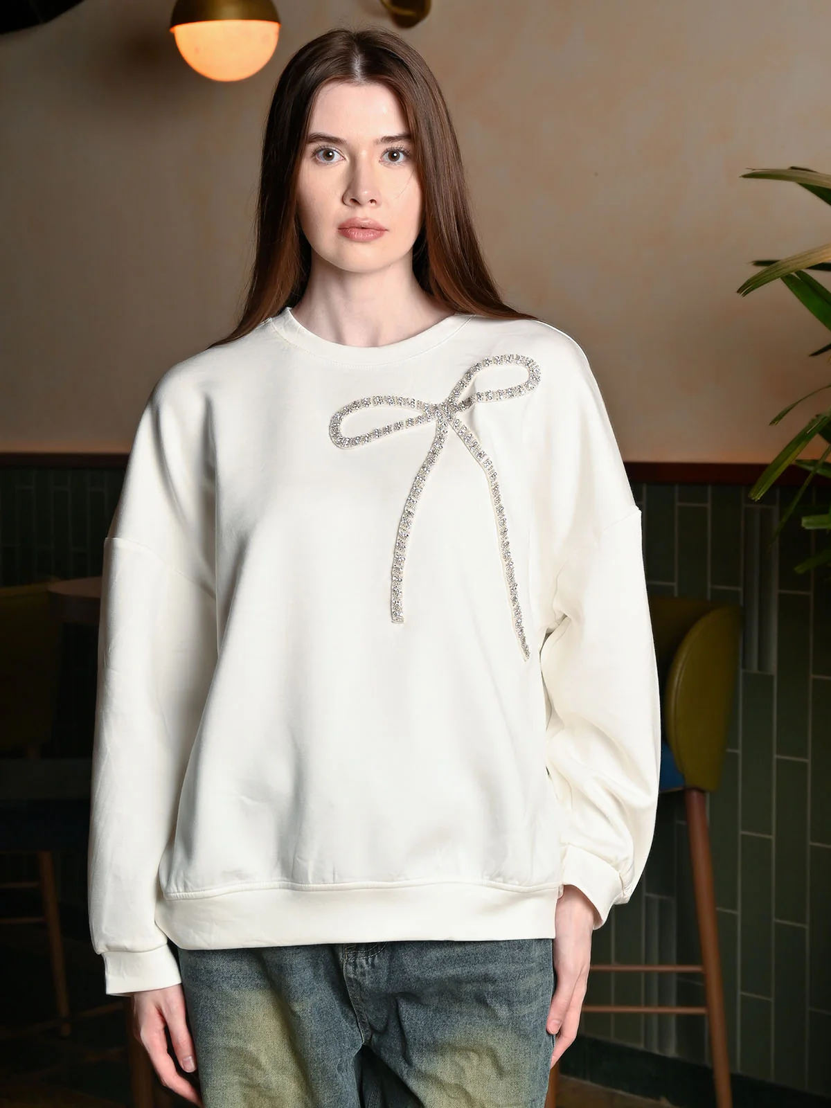 Odette White Cotton Rib Solid Top For Women - Image 2
