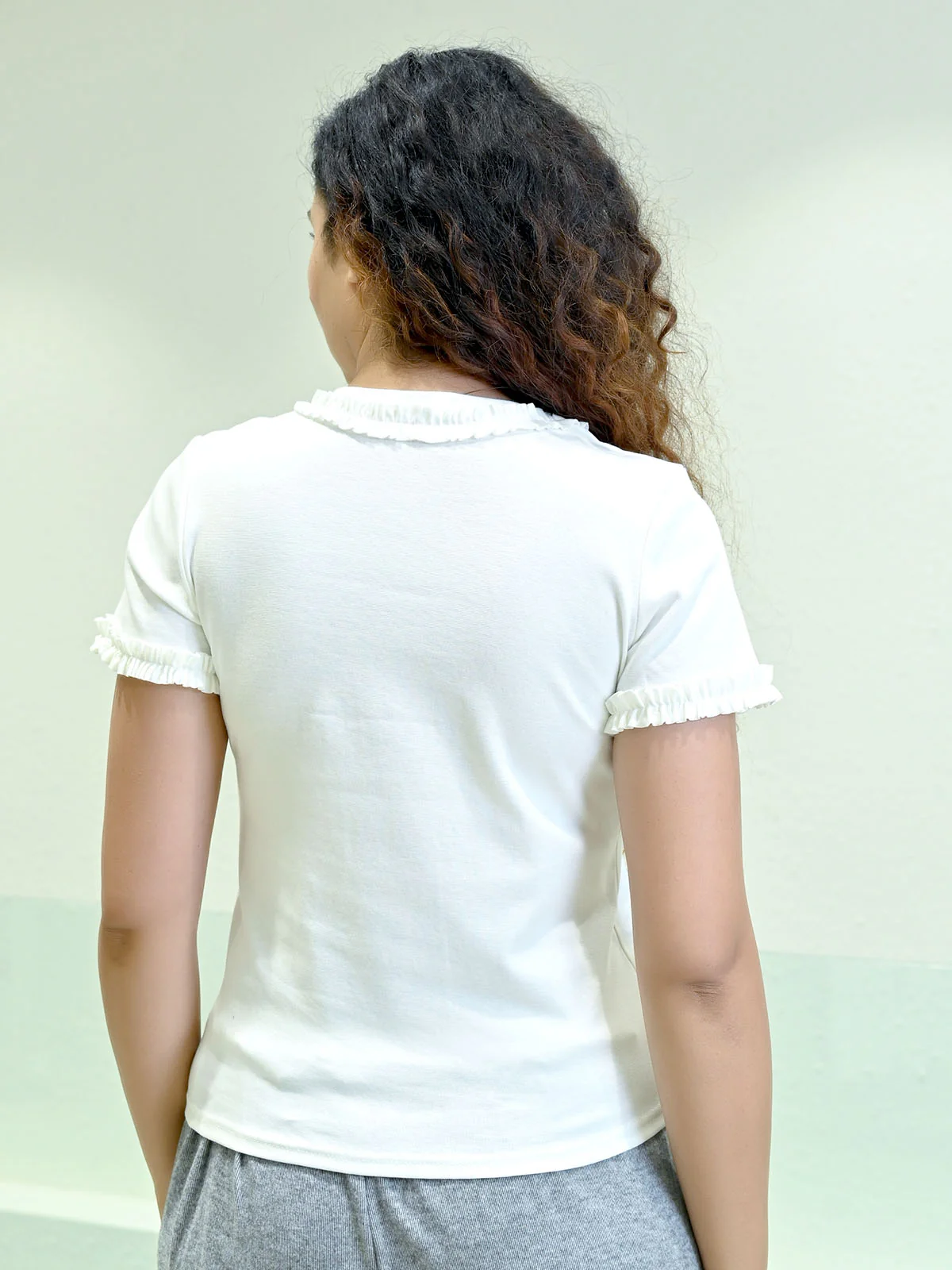 Odette White Cotton Rib Solid Top For Women Elegant Daily Wear - Image 3