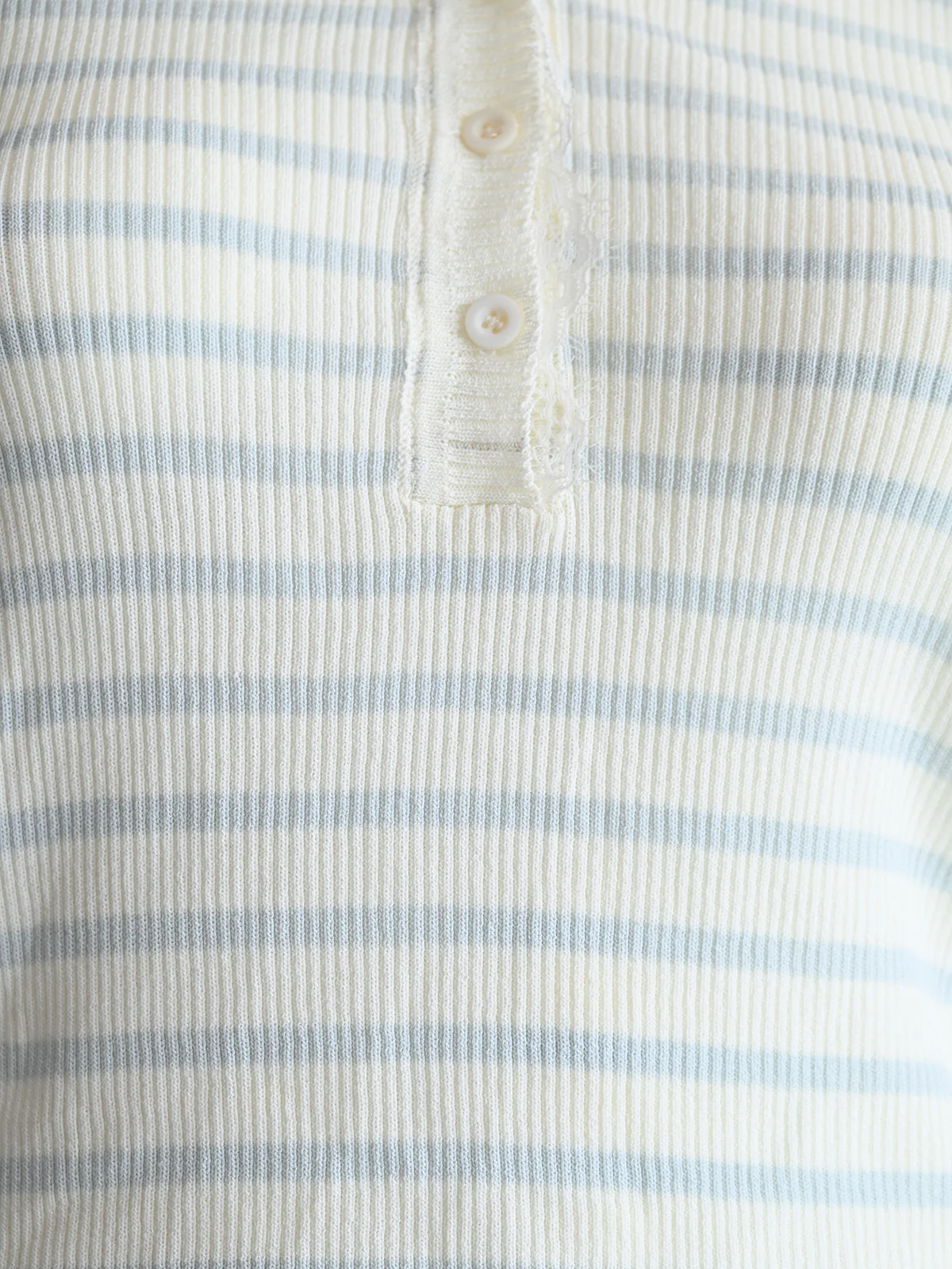 Odette White and Blue Cotton Rib Striped Top For Women - Image 4
