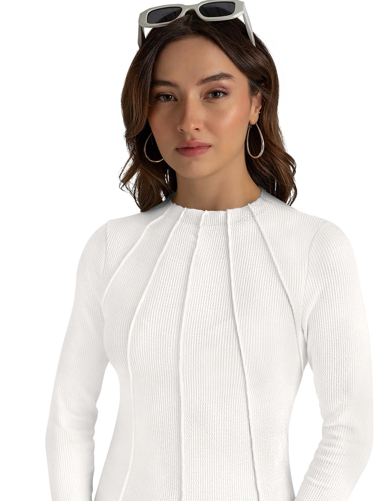 Odette White Cotton Solid Top For Women - Image 3