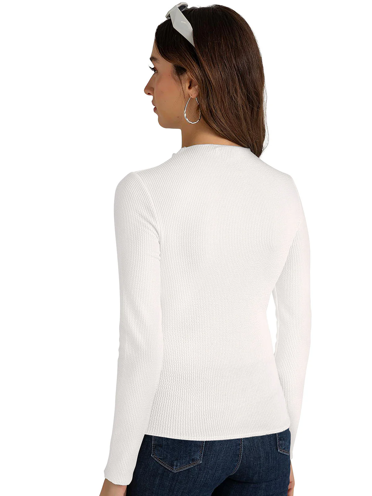 Odette White Cotton Solid Top For Women - Image 4