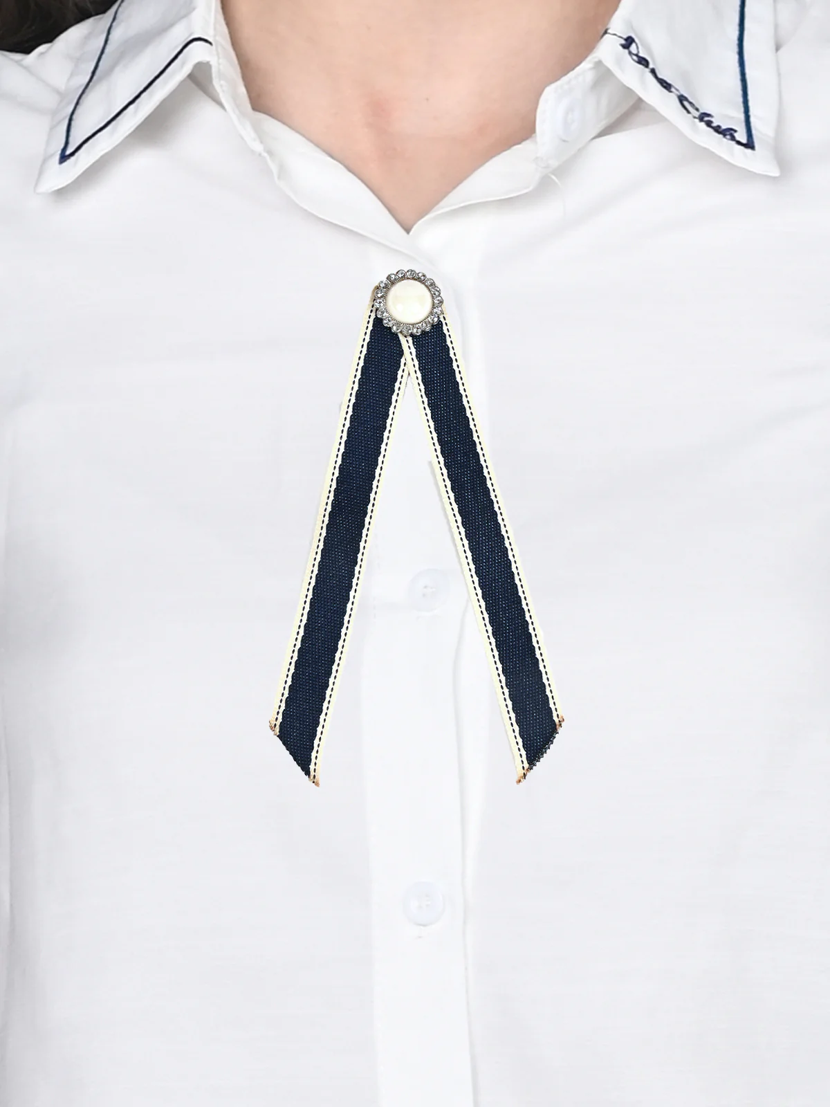Odette White Cotton Viscose Solid Shirt For Women - Image 5