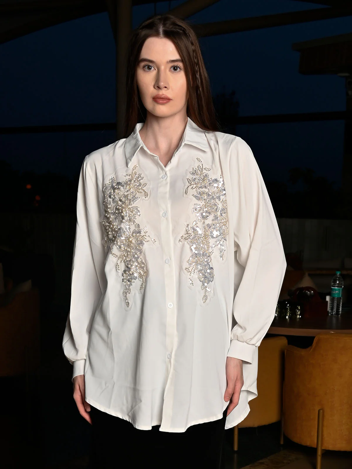 Odette White Crepe Solid Top For Women - Image 2