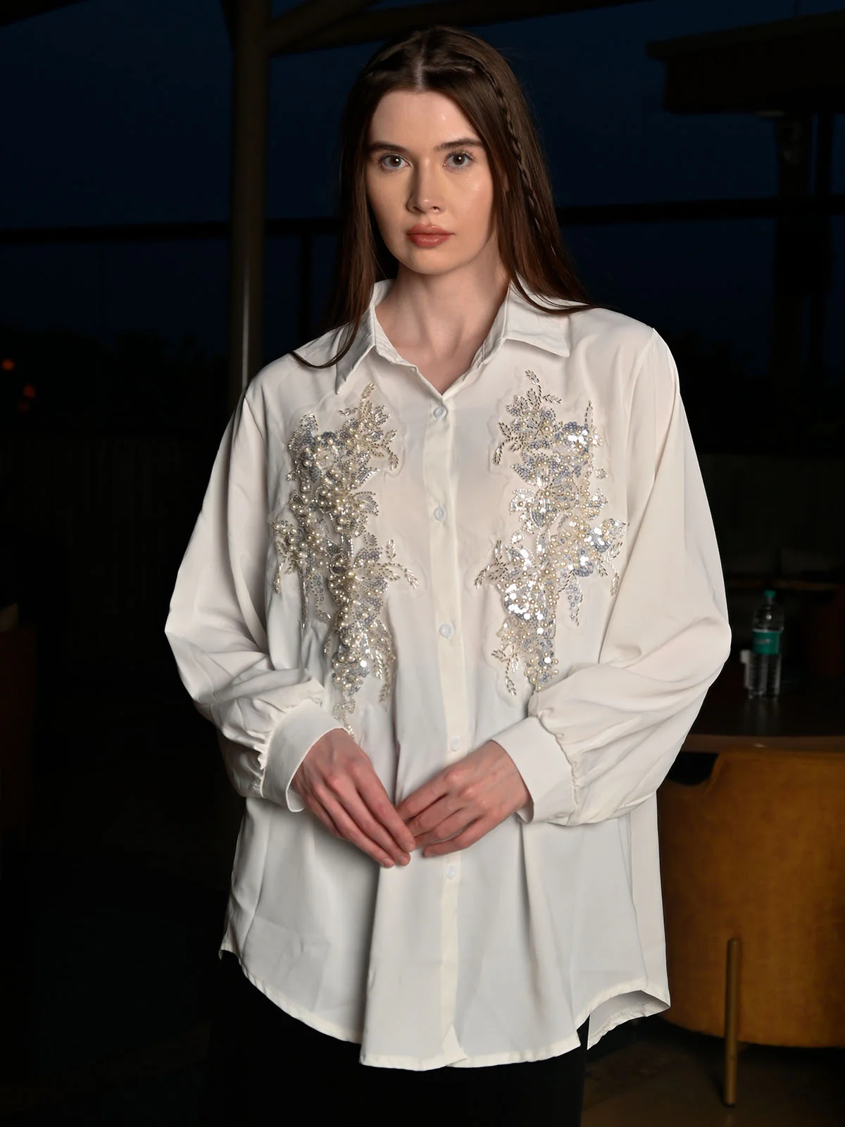 Odette White Crepe Solid Top For Women - Image 3