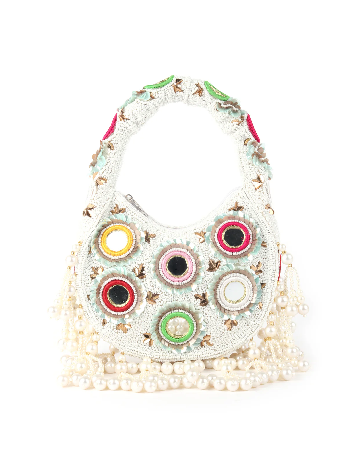 Odette White Cutdana Embroidered Clutch For Women - Image 3