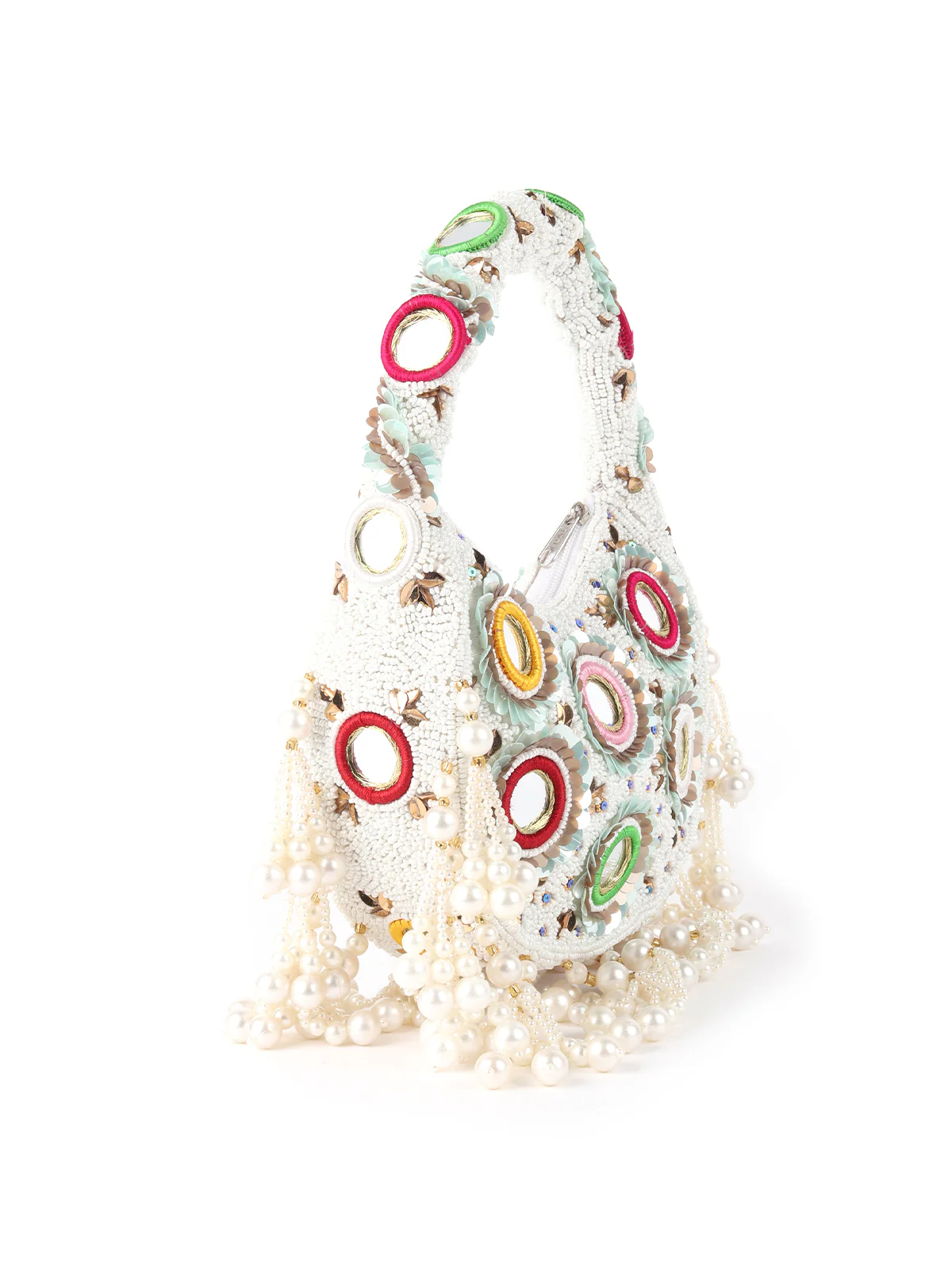 Odette White Cutdana Embroidered Clutch For Women - Image 4