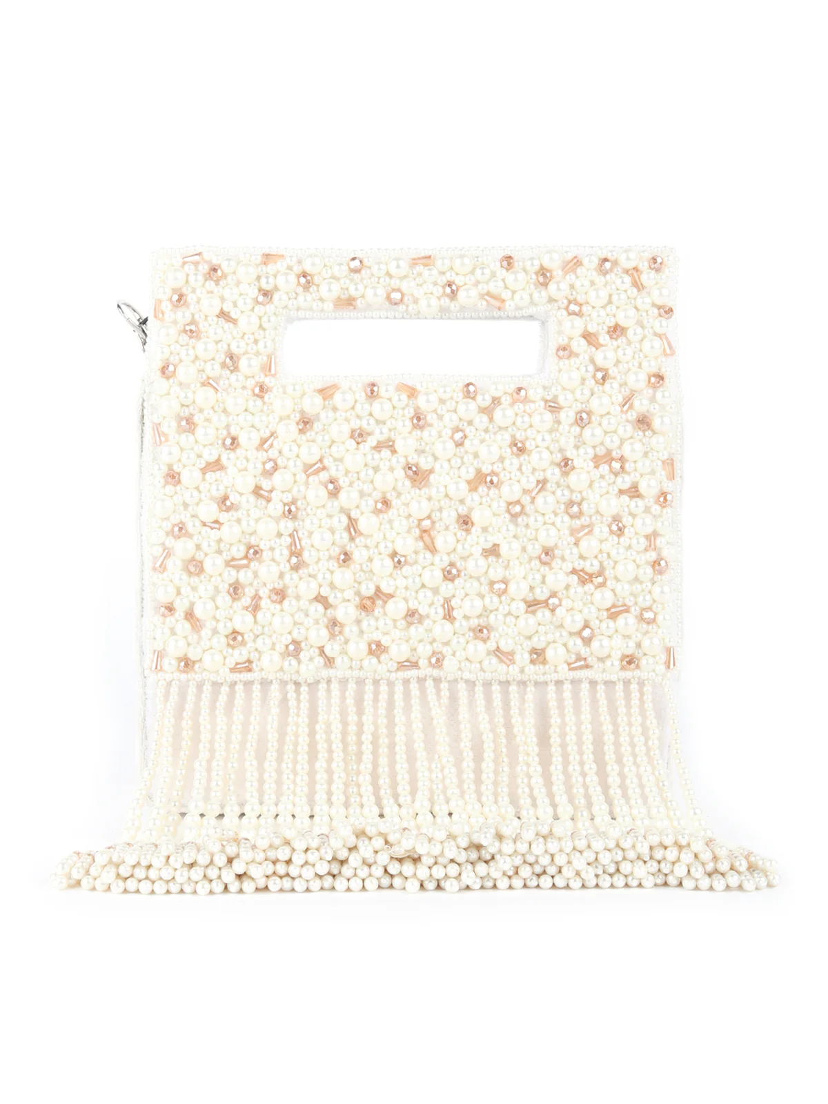 Odette White Cutdana Structured Clutch For Women - Image 3