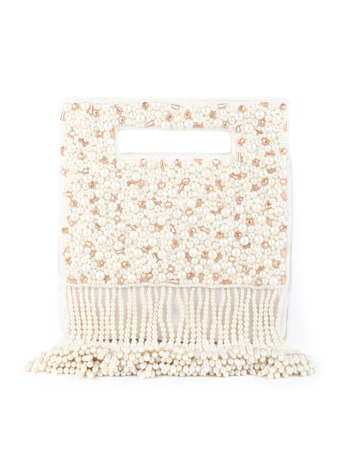 Odette White Cutdana Structured Clutch For Women - Image 5